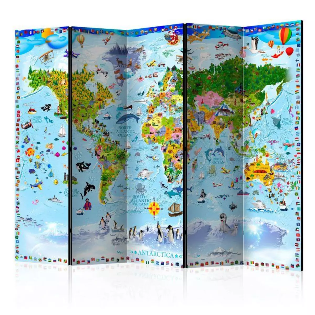 Paris Prix Paravent 5 Volets  World Map for Kids  172x225cm