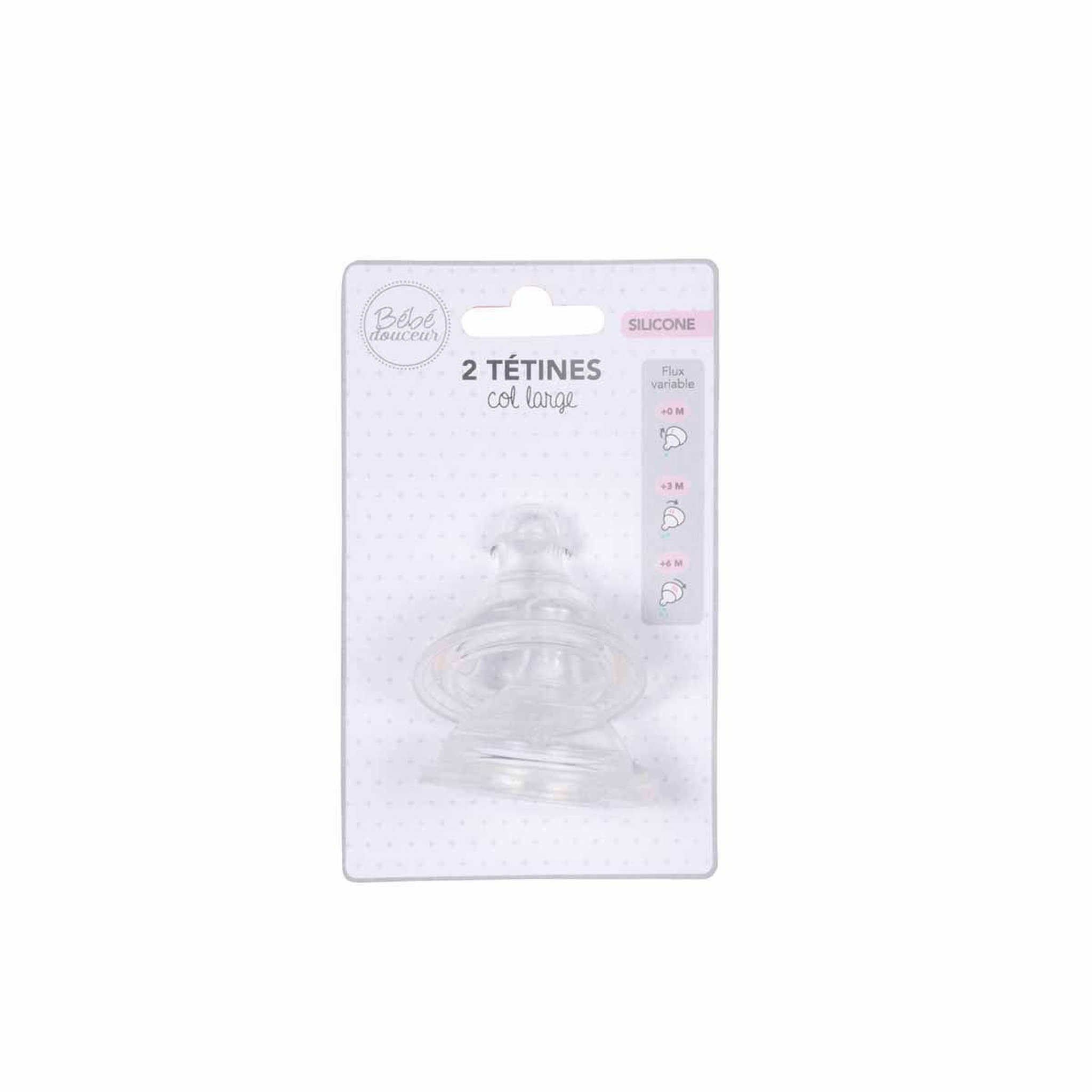 Voir la diapositive 2 : BEBE DOUCEUR Lot de 2 Tétines pour Biberon  Col Large  Transparent