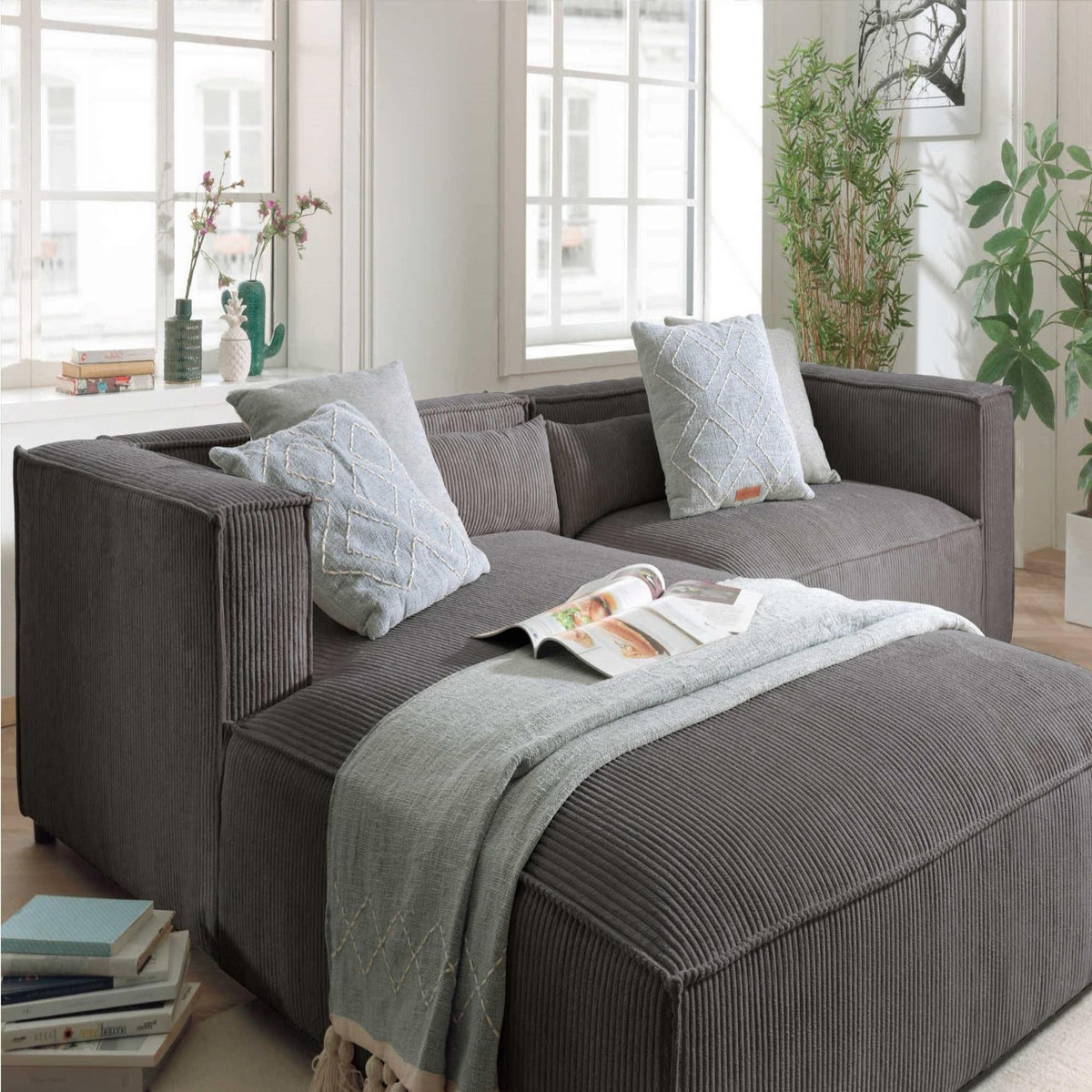 LISA DESIGN Ela - canapé d'angle gauche 4 places - en velours côtelé - style contemporain