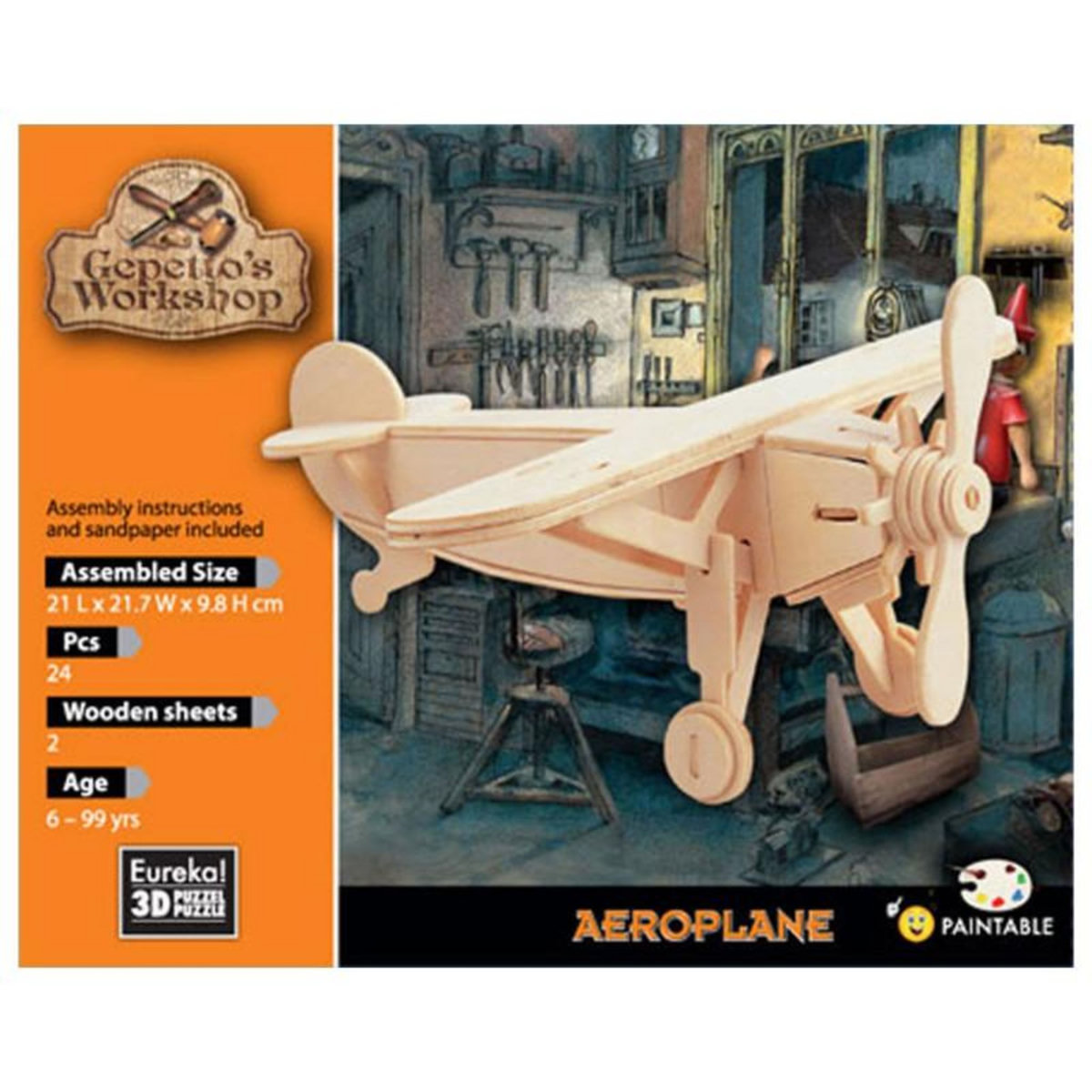 Eureka Toys Eureka - Gepetto's Jeux de construction en bois Kit 3D - avion 52473147
