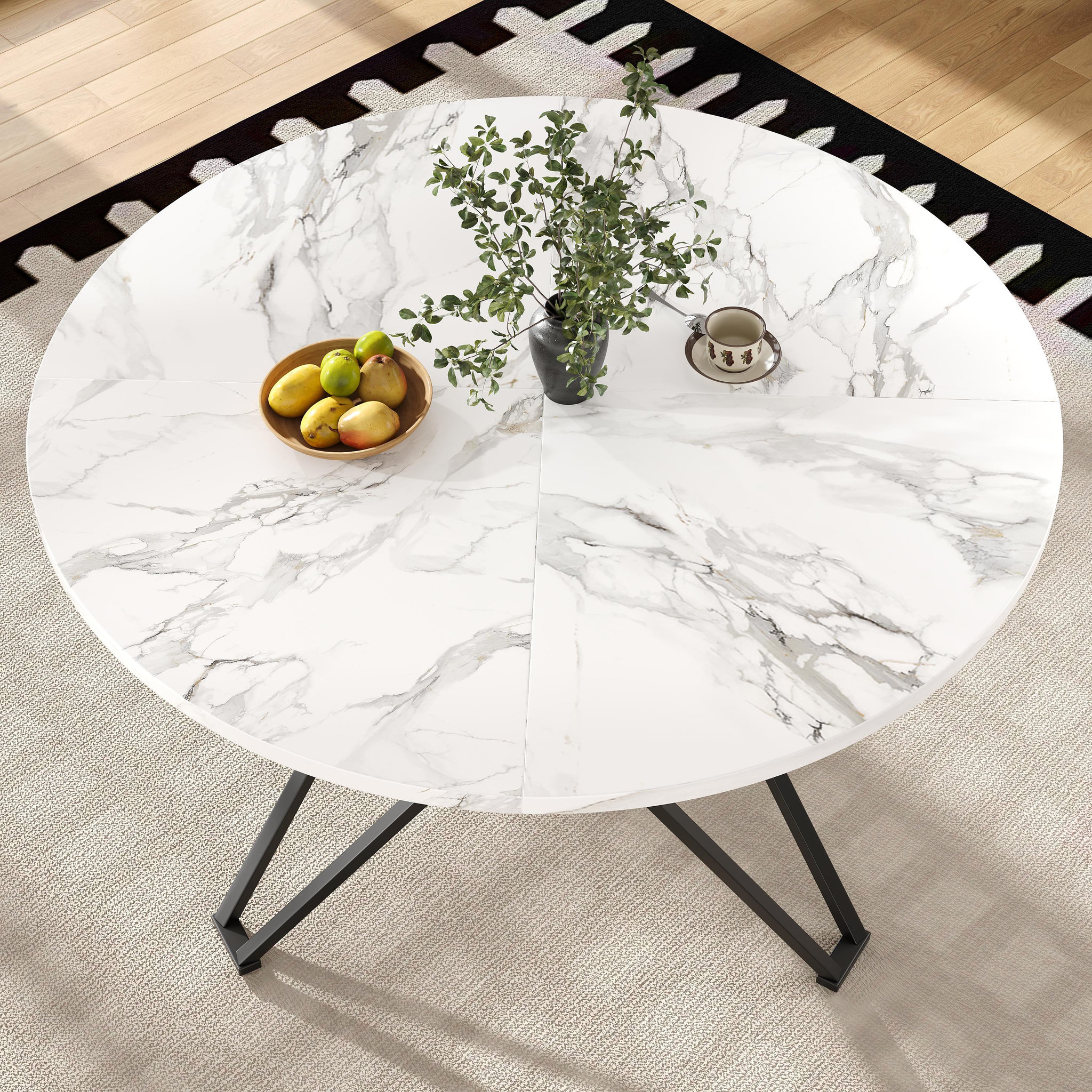 Voir la diapositive 4 : MERAX Table à manger ronde fixe blanc+noir - 100x100-100max.cm mdf