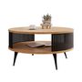 Voir la diapositive 2 : BEST MOBILIER Forini - table basse ronde - aspect chêne naturel et noir - 1 niche - 75 cm