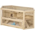 PAWHUT Cage pour hamster 2 étages dim. 115x60x55cm bascules biberon eau fenêtres cabanes toit ouvrable plateau déjection bois