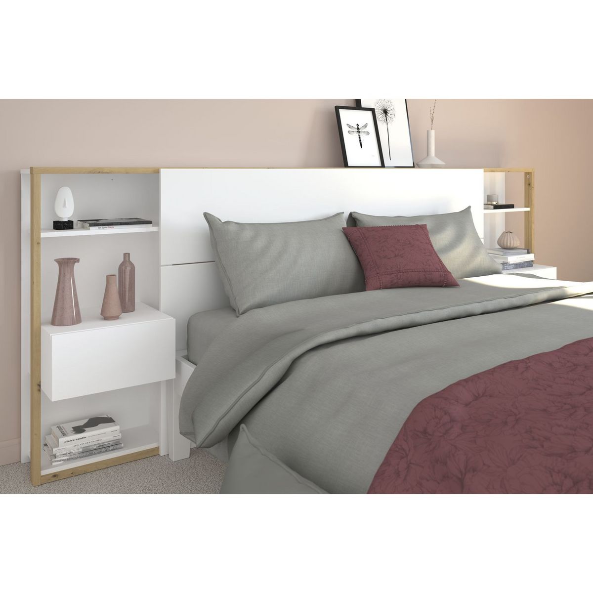 Tête de lit pour lit 140 ou 160 cm avec rangements PAM