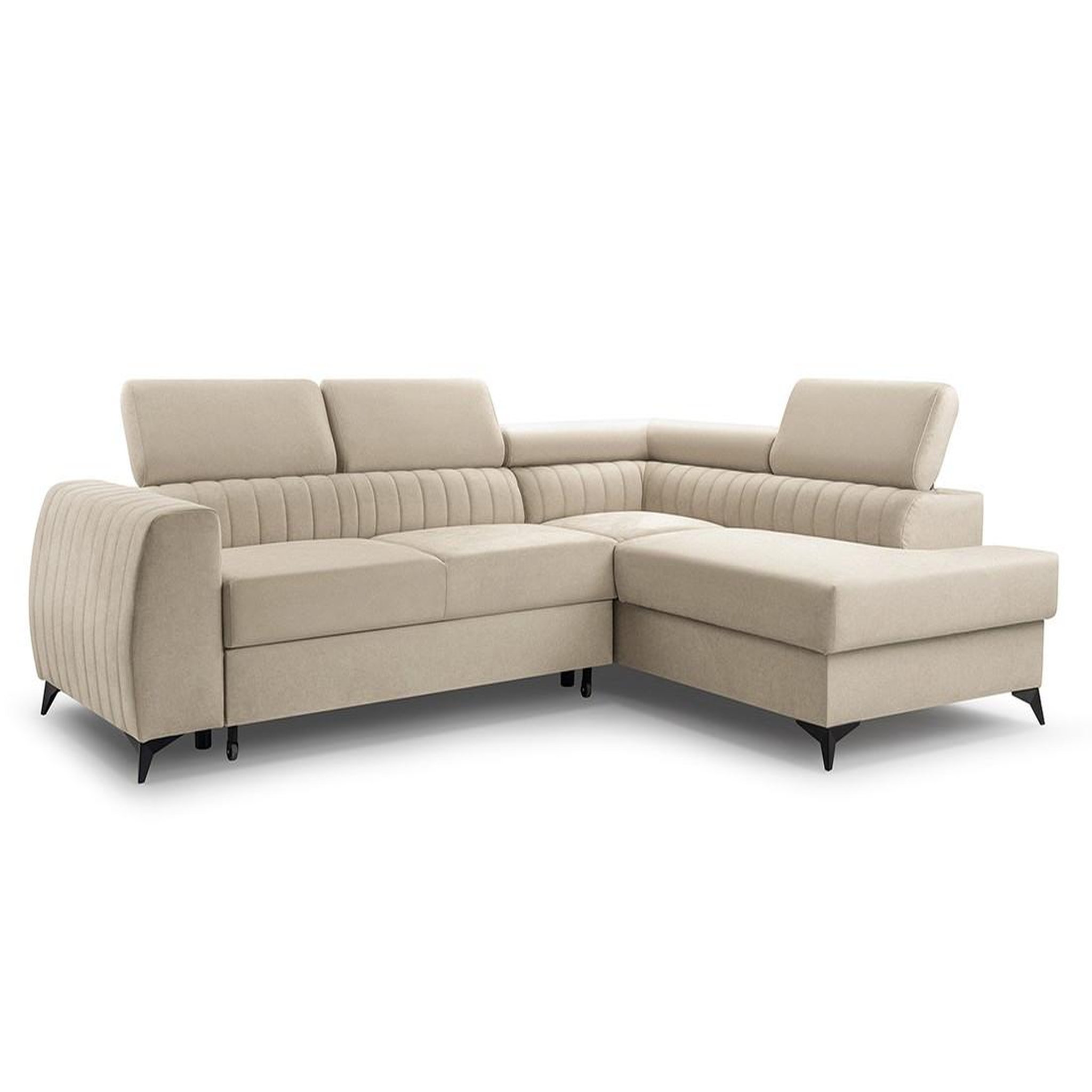 Voir la diapositive 2 : BEST MOBILIER Aneta - canapé d'angle droit 5 places - convertible avec coffre et têtières - en velours