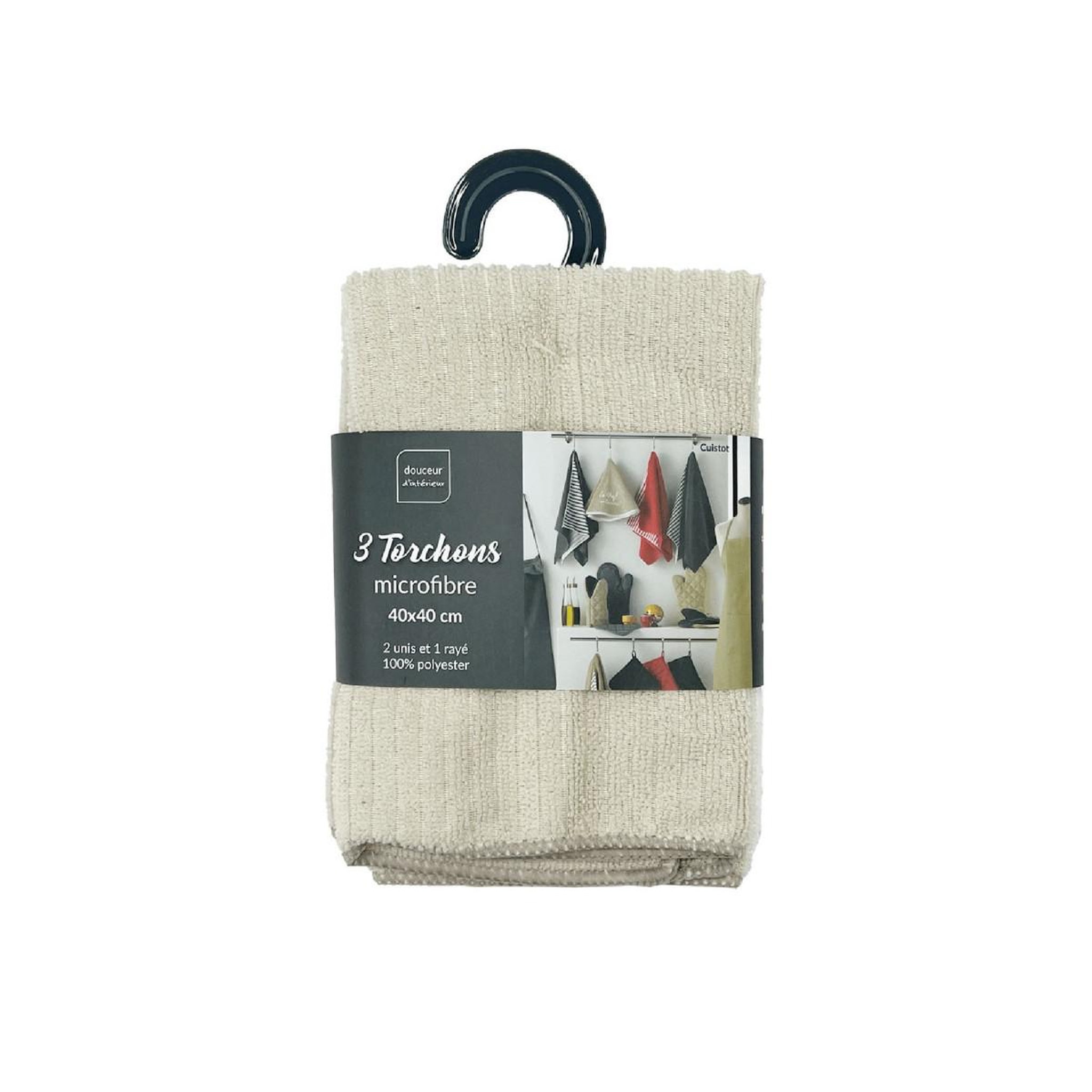 Voir la diapositive 3 : Douceur d'Intérieur Lot de 3 Torchons Microfibre  Cuistot  40x40cm Lin