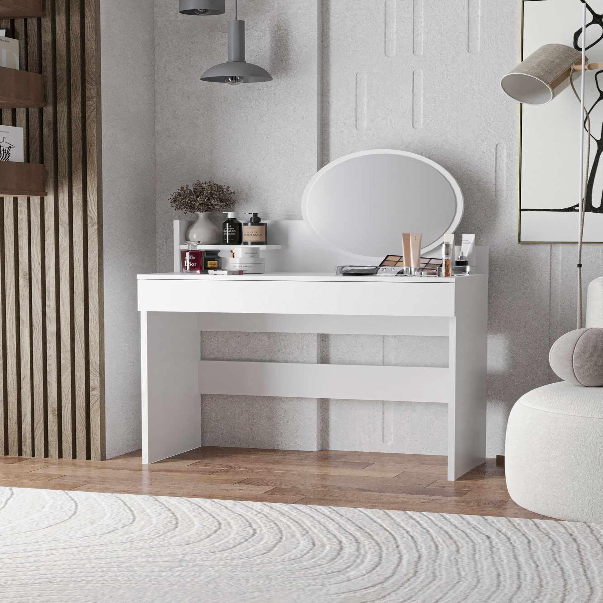 Voir la diapositive 3 : Habitat et Jardin Coiffeuse avec miroir en bois  harmony mini round  - 90 x 40 x 133 cm - blanc