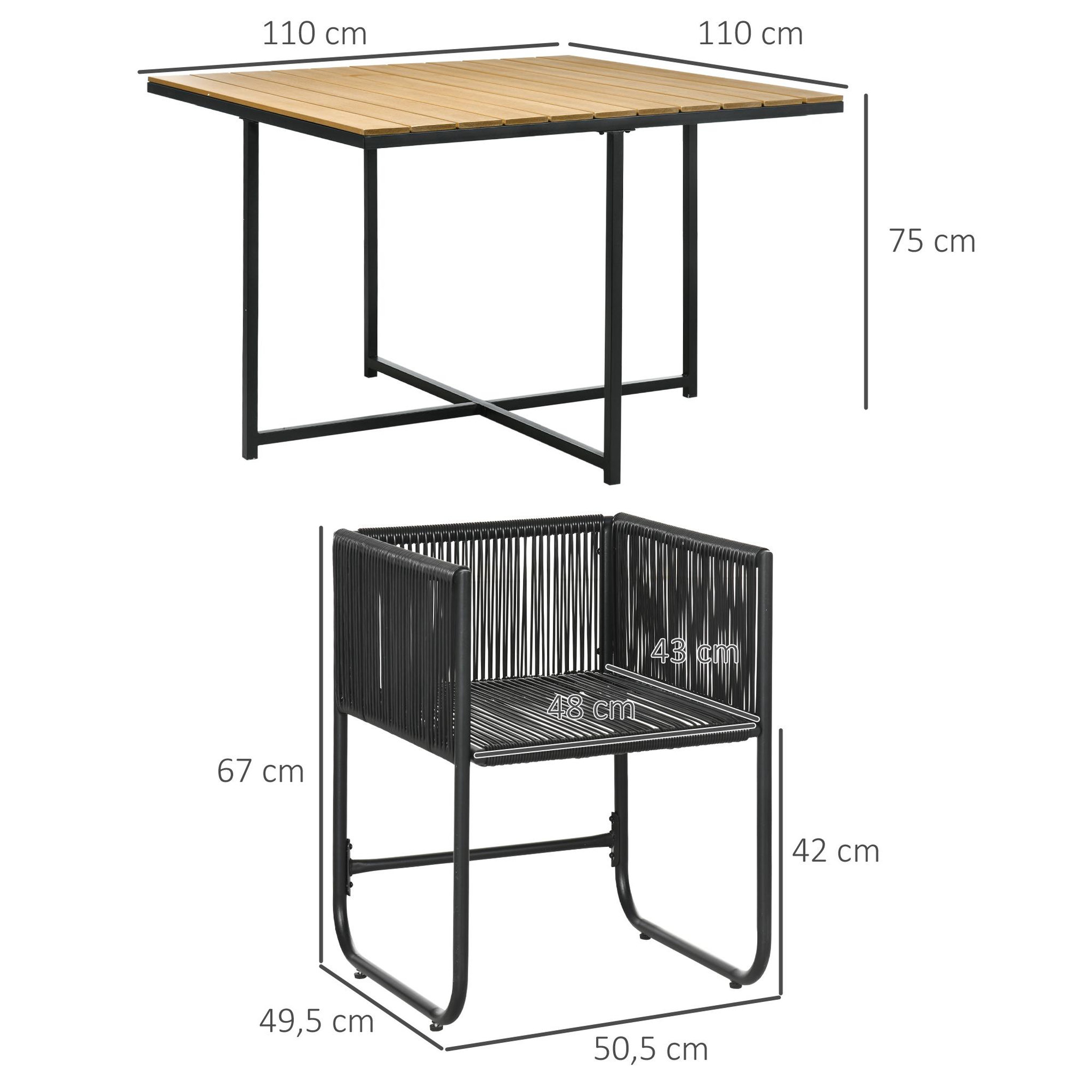 Voir la diapositive 3 : OUTSUNNY Salon de jardin 4 personnes encastrable avec coussins zippés déperlants métal résine noir effet bois