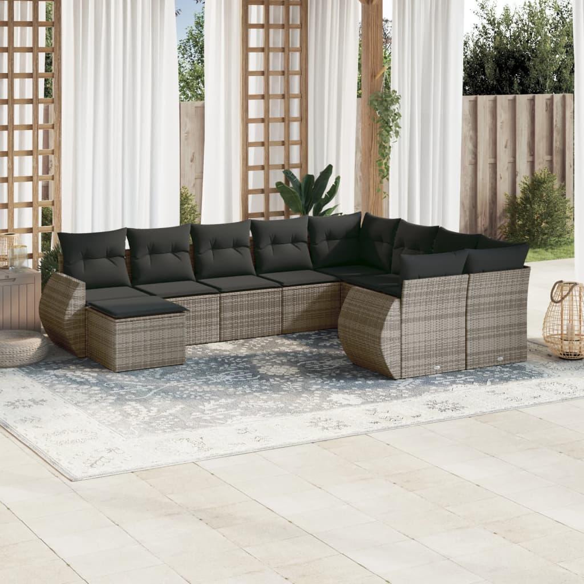 VIDAXL Salon de jardin avec coussins 10 pcs gris resine tressee