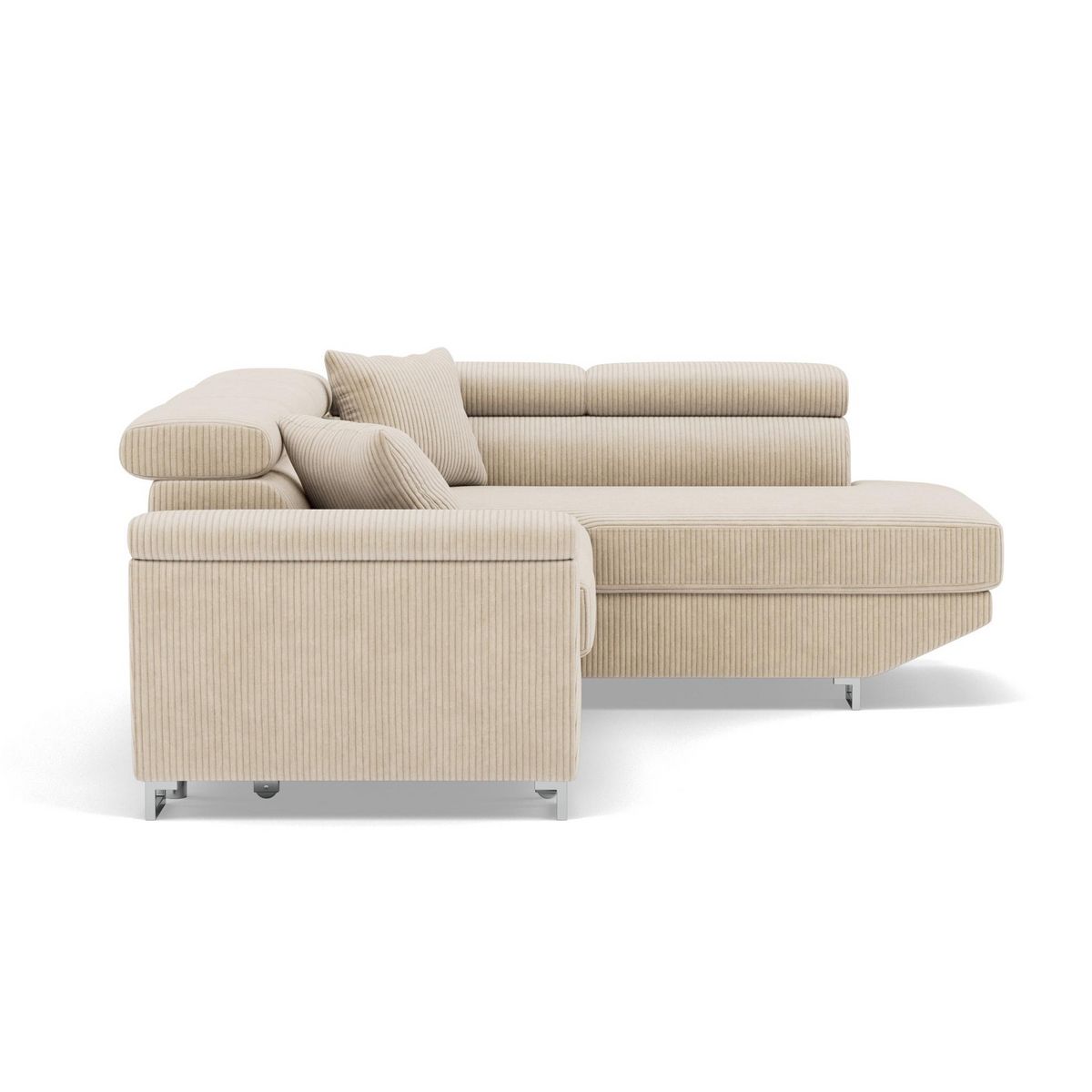 BEST MOBILIER Baoji - canapé d'angle droit 5 places convertible avec têtières et coffre en velours côtelé