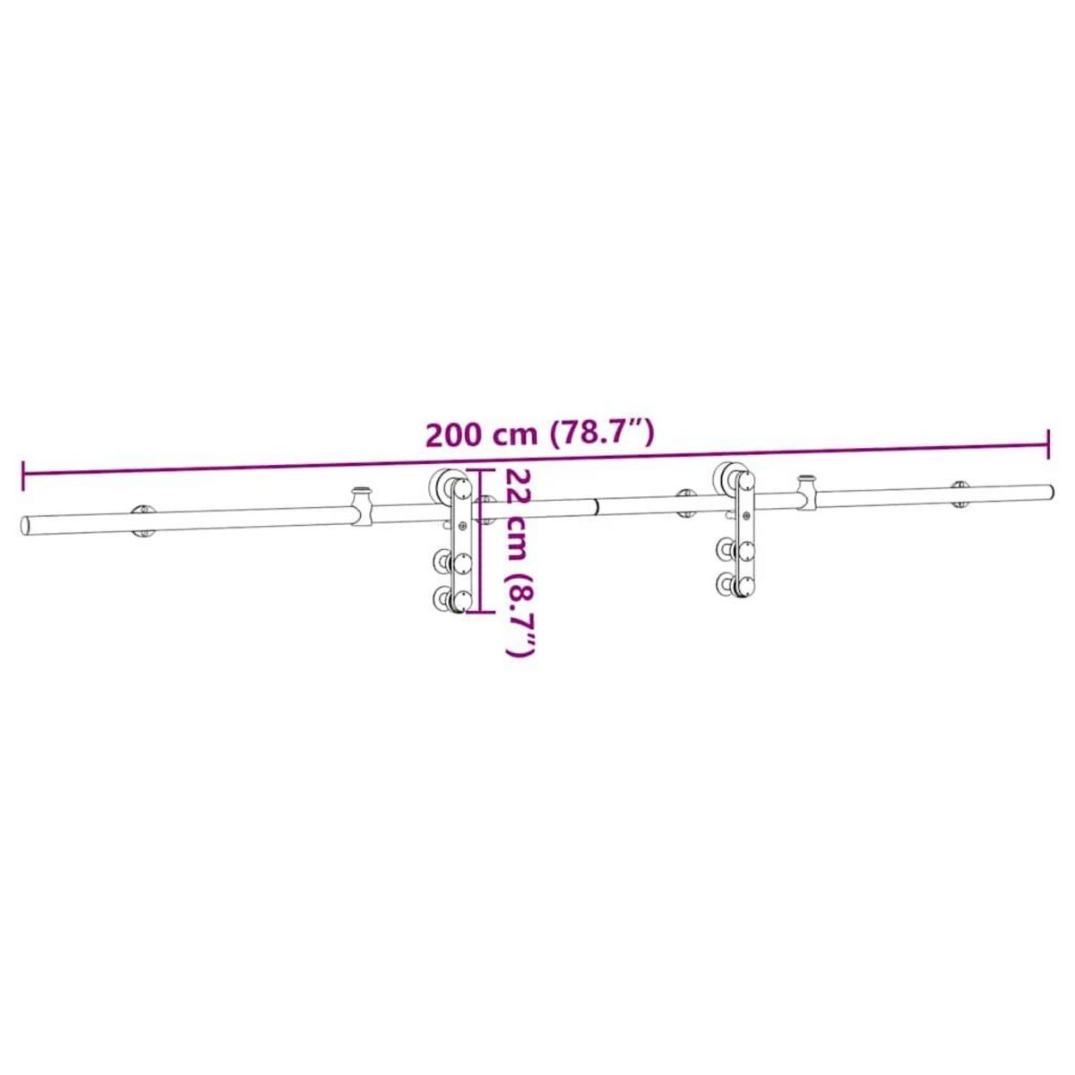 VIDAXL Kit fixation porte coulissante 200 cm Acier inoxydable Argente