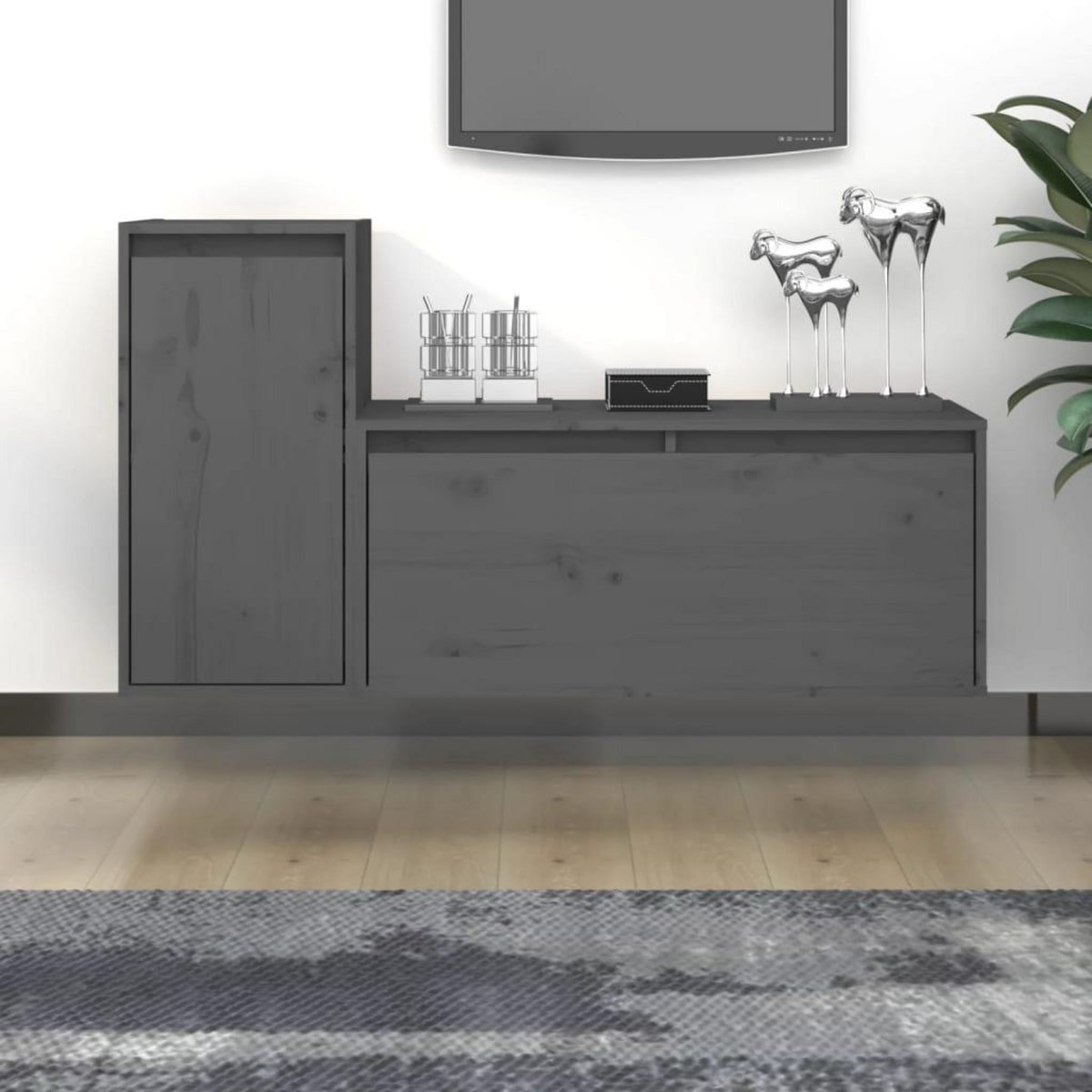 VIDAXL Meubles TV 2 pcs Gris Bois massif de pin