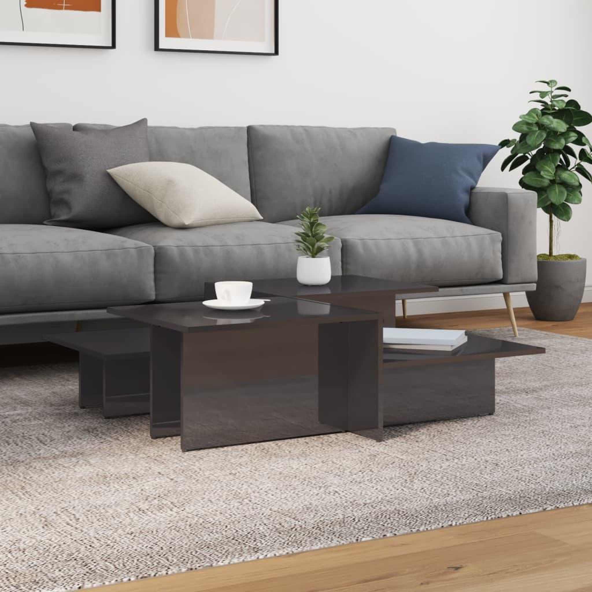 VIDAXL Tables basses 2 pcs gris brillant bois d'ingenierie