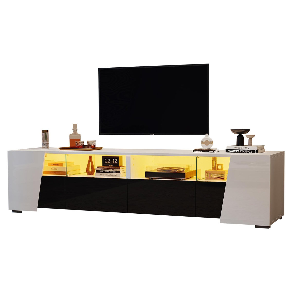 MERAX Meuble tv blanc+noir 180 cm led mdf
