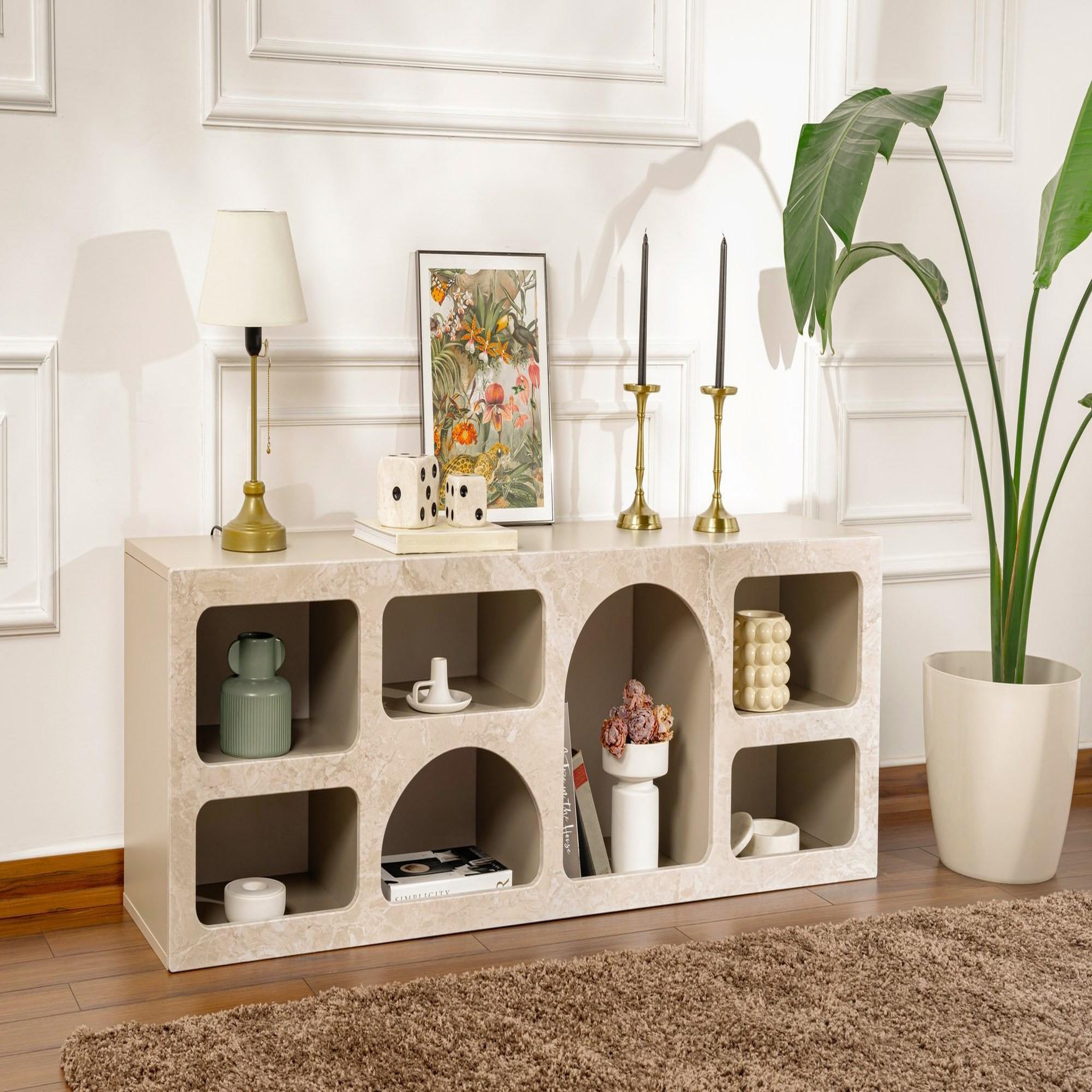 Voir la diapositive 3 : Habitat et Jardin Buffet en bois  ferlis  - 160 x 40 x 51 cm - travertin