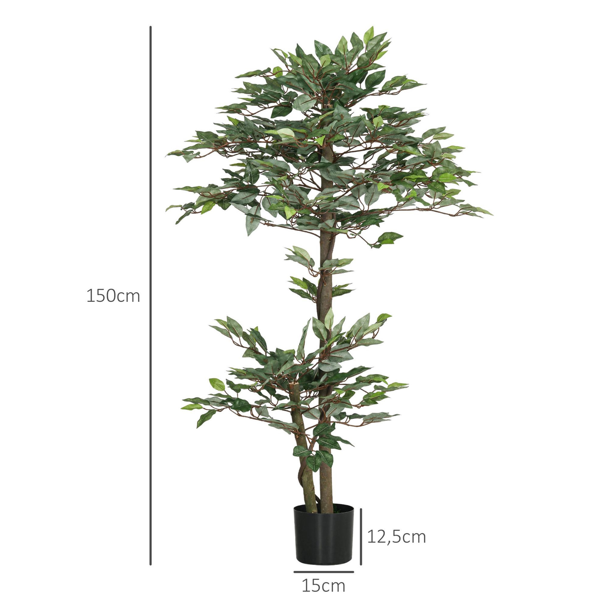 Voir la diapositive 3 : OUTSUNNY Plante artificielle ficus H.1,5 m troncs branches liane lichen feuilles grand réalisme pot inclus