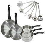 Fackelmann Set 2 poêles 24 et 28 cm, 3 casseroles en inox et 6 ustensiles inox Fackelmann Geneva