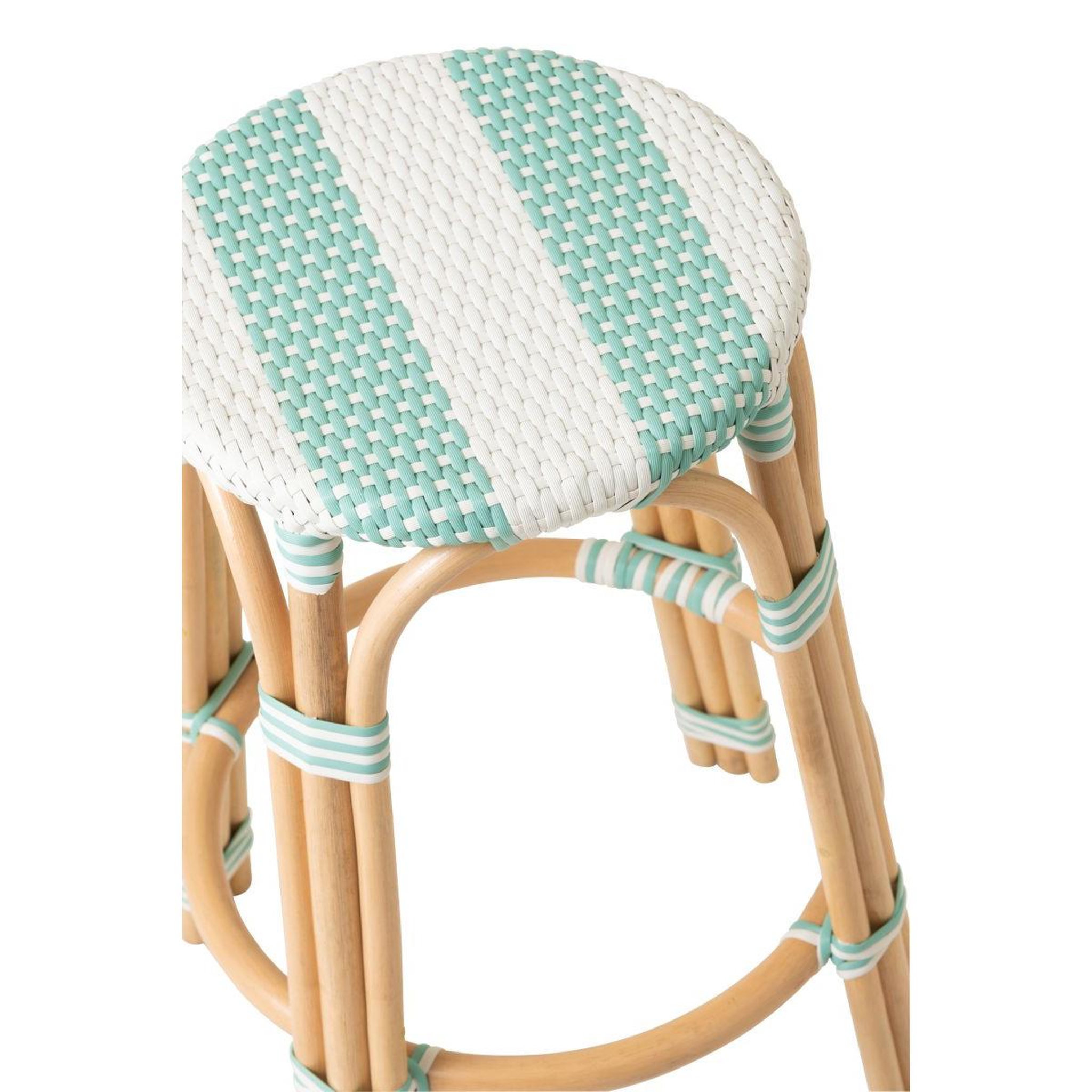 Voir la diapositive 3 : J-LINE Tabouret de bar en rotin  reyes  66cm bleu & blanc