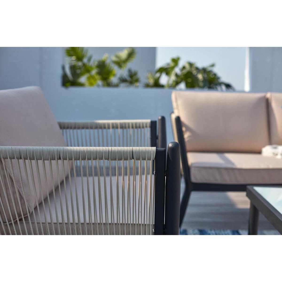 CONCEPT USINE Salon jardin alu et corde écru-noir ANAHMA