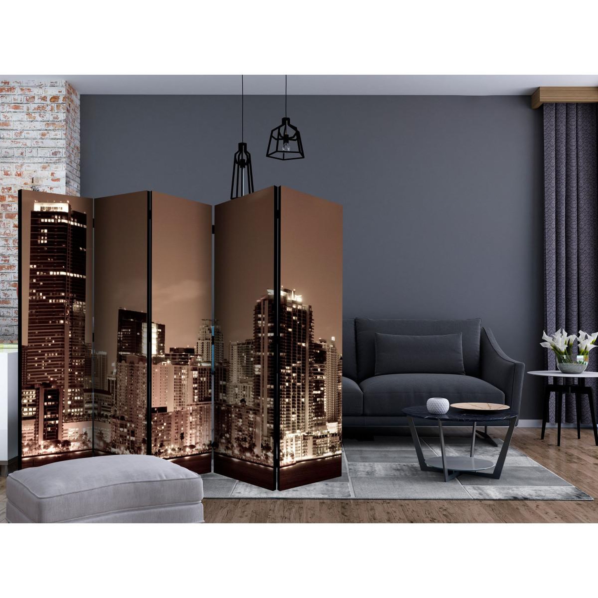 Voir la diapositive 2 : Paris Prix Paravent 5 volets  night life in miami  172x225cm