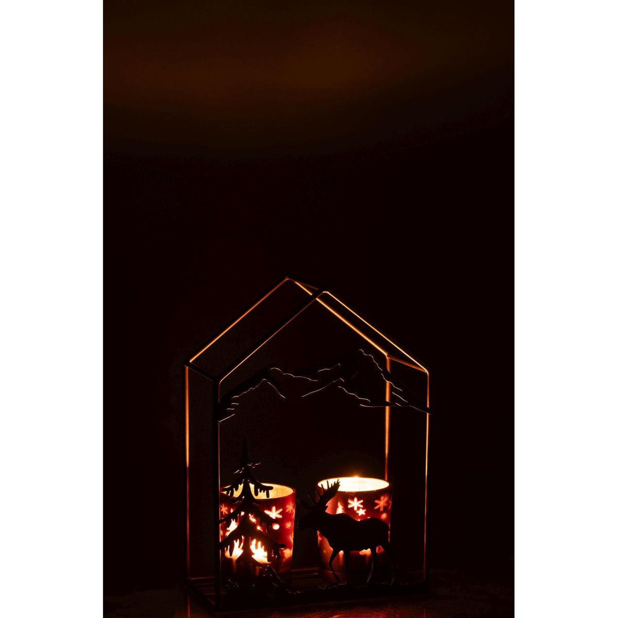 Voir la diapositive 5 : J-LINE Photophore Maison en Métal  Chalet  22cm Marron