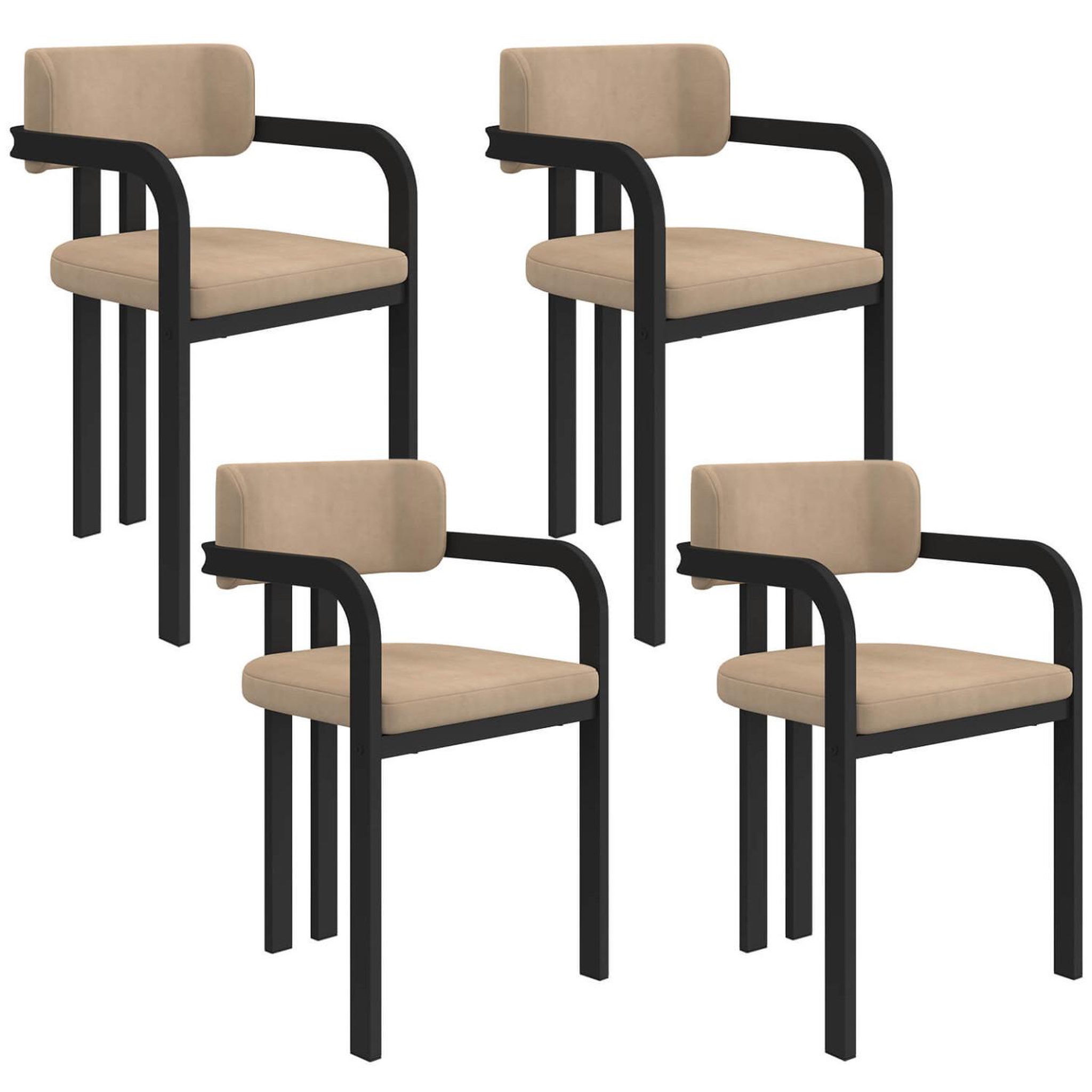 ID MARKET Lot de 4 chaises de salle à manger, fauteuils de table esma en métal noir et velours taupe avec accoudoirs