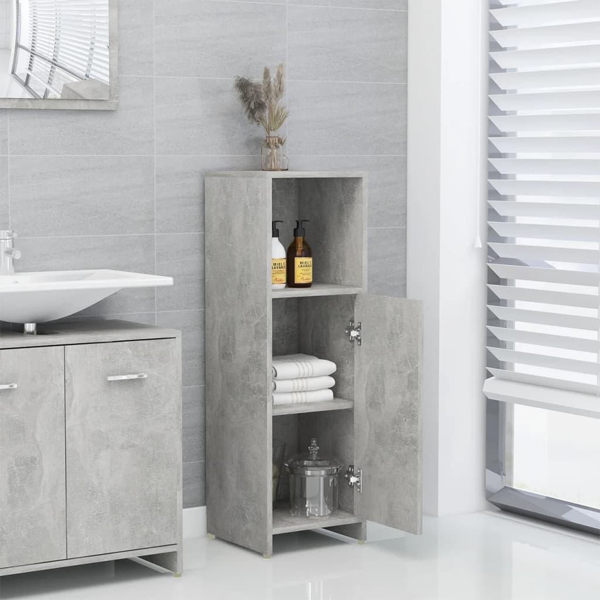Voir la diapositive 3 : VIDAXL Armoire de salle de bain Gris beton 30x30x95 cm Bois ingenierie