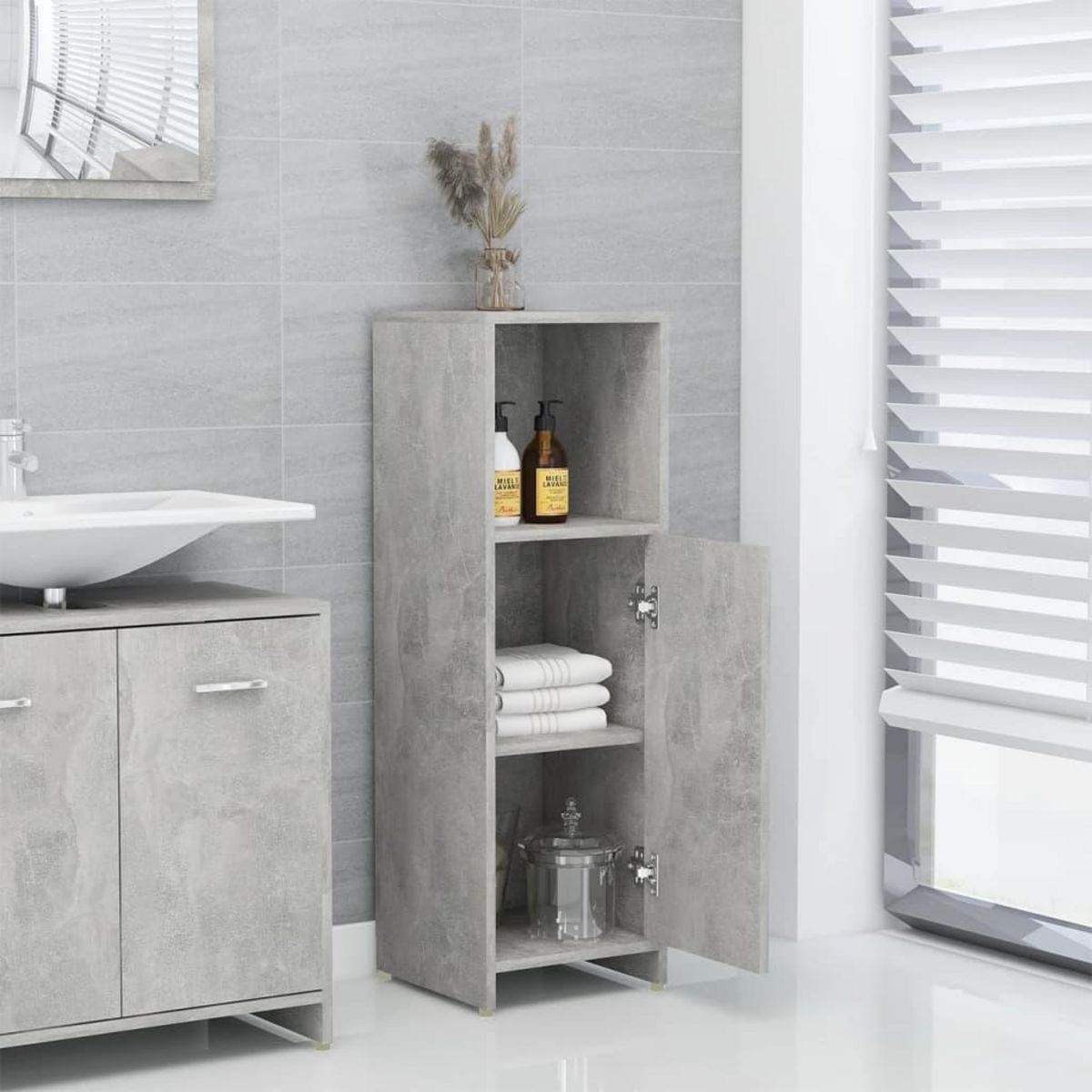 VIDAXL Armoire de salle de bain Gris beton 30x30x95 cm Bois ingenierie