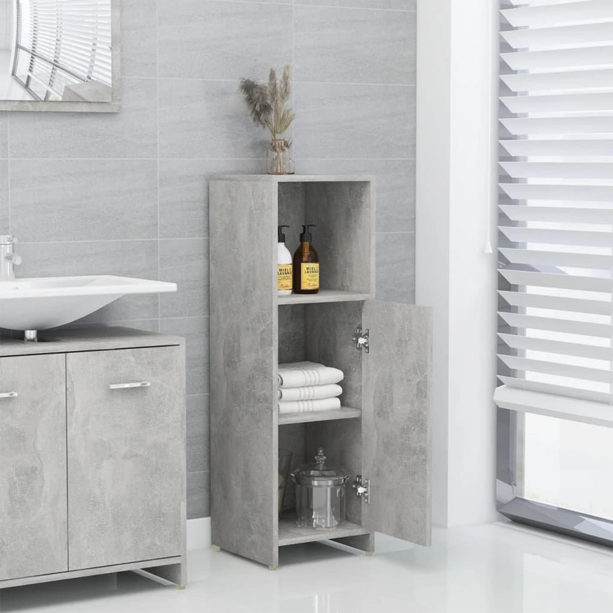 VIDAXL Armoire de salle de bain Gris beton 30x30x95 cm Bois ingenierie