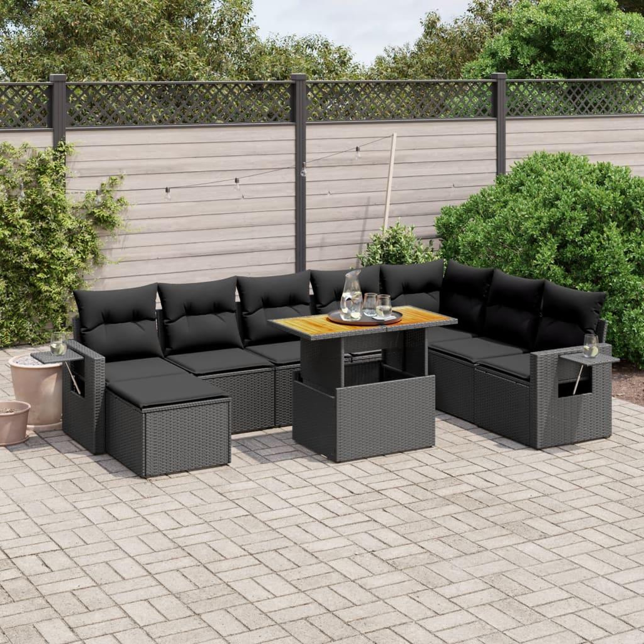 VIDAXL Salon de jardin 9 pcs avec coussins noir resine tressee