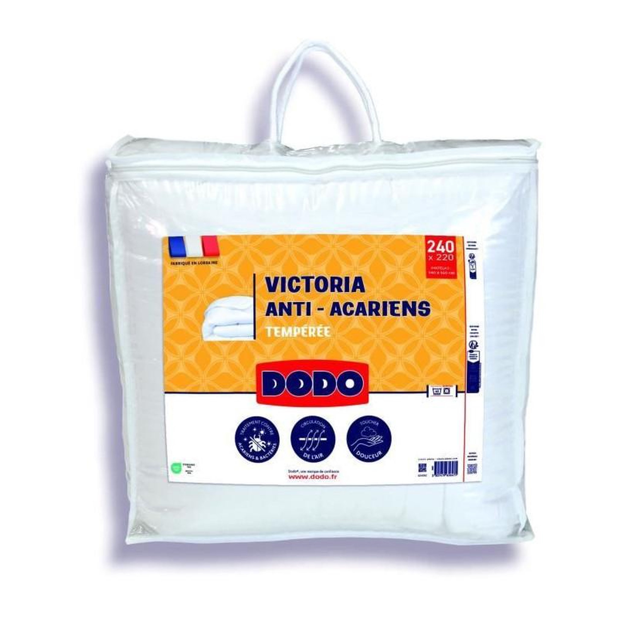 Voir la diapositive 4 : DODO Couette Victoria 220x240 cm - DODO - temperée - garnissage 100% Polyester - 2 personnes - blanc