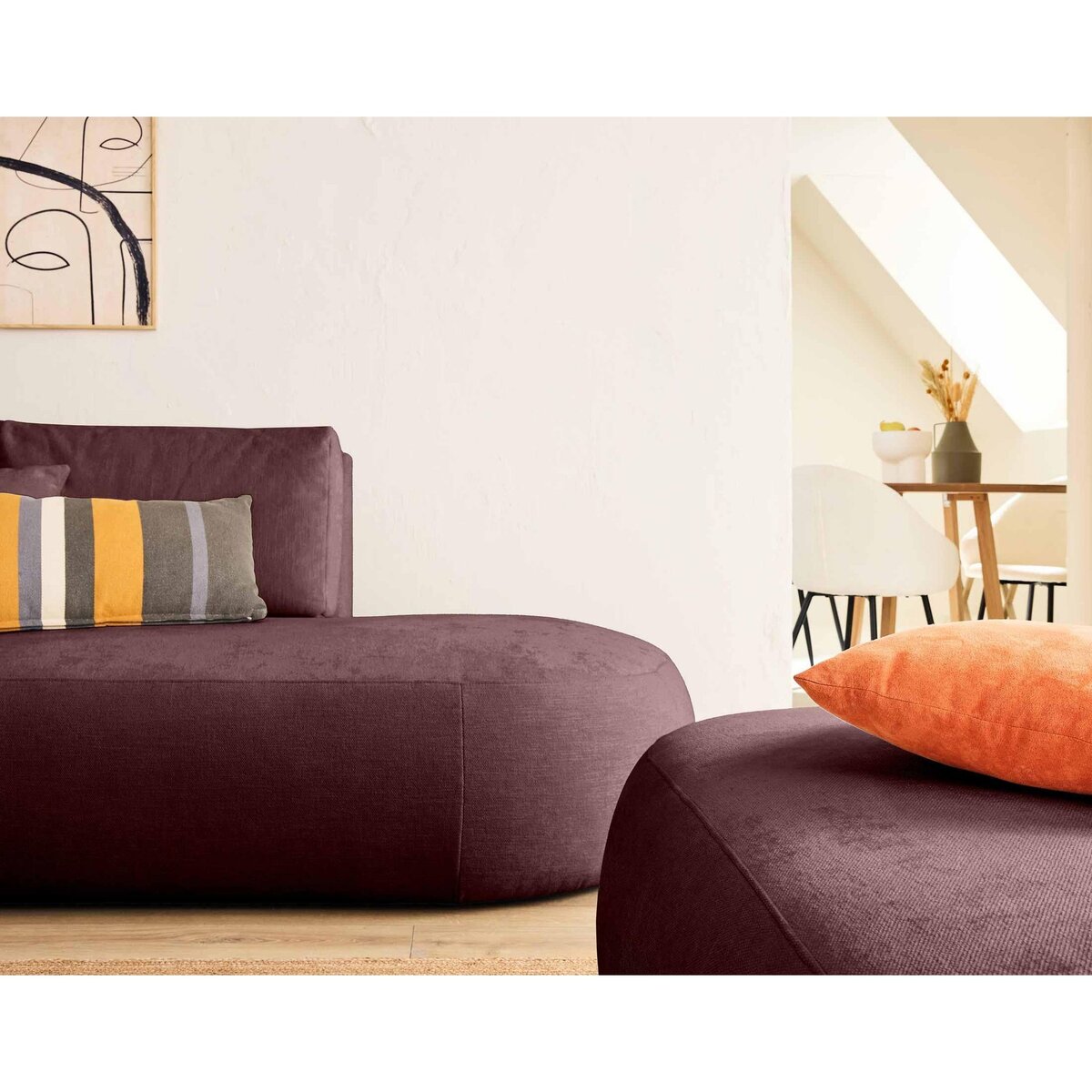 LISA DESIGN Santorini - canapé modulable d'angle gauche + pouf - 5 places - en tissu texturé