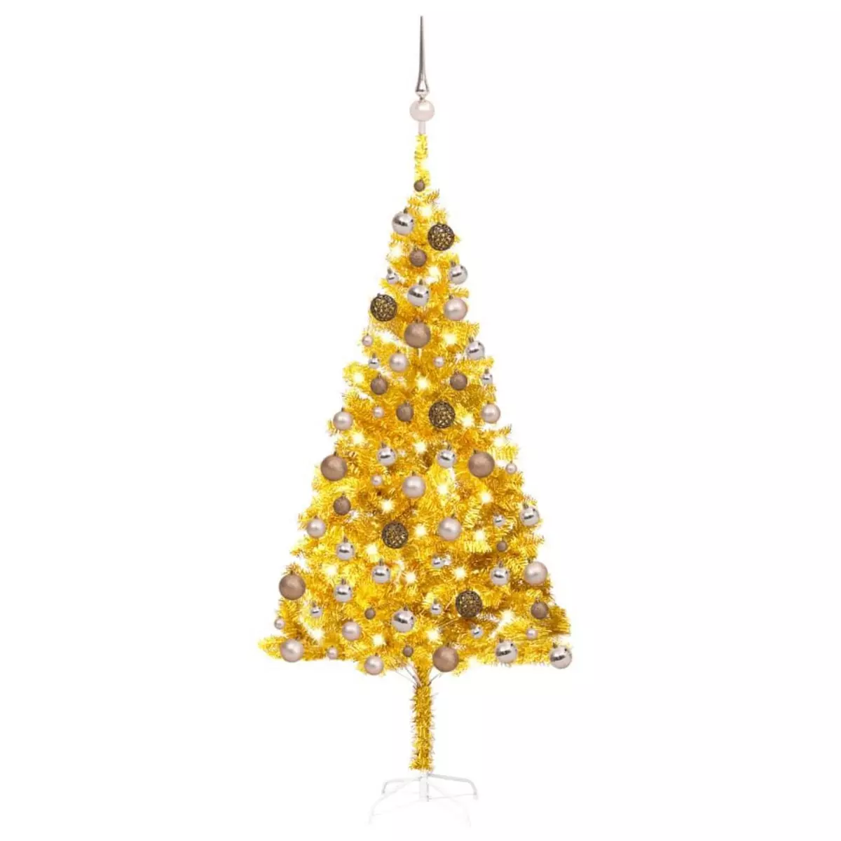VIDAXL Arbre de Noël artificiel pre-eclaire et boules dore 180 cm PET