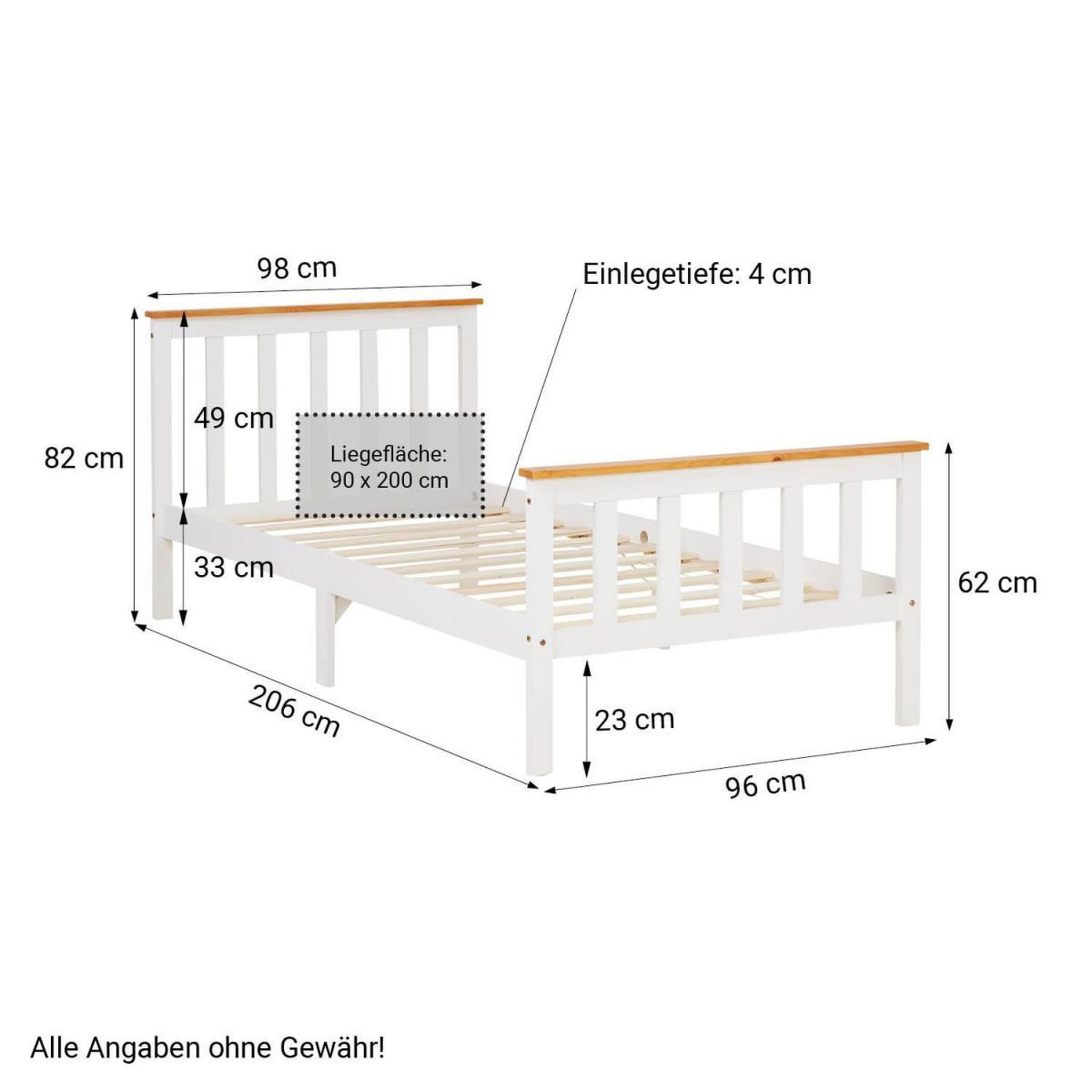 Voir la diapositive 3 : HomeStyle4U Lit en bois de jeunesse 90 x 200 blanc