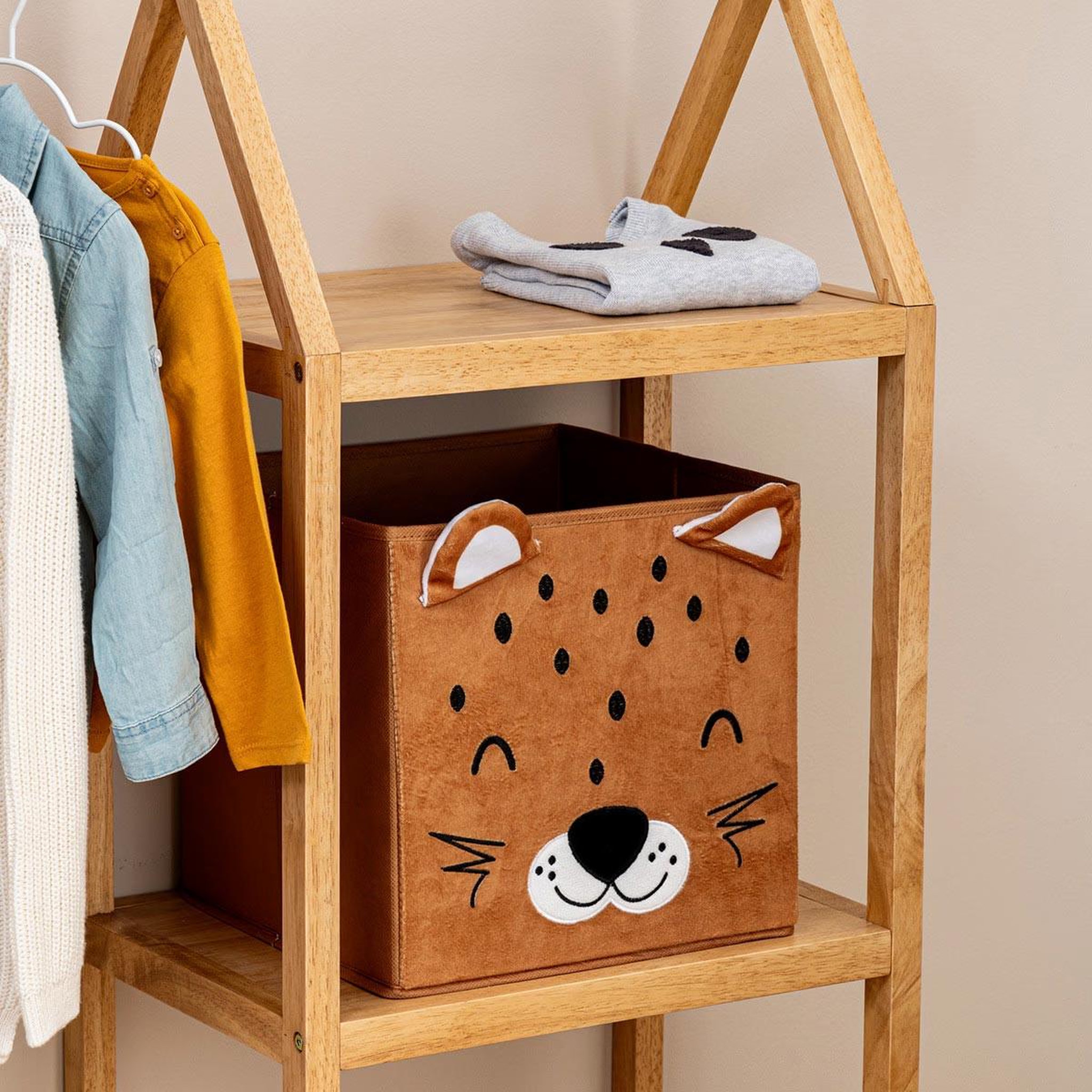 Voir la diapositive 6 : Atmosphera Kids Boîte de rangement pliable  léopard  29x29cm marron