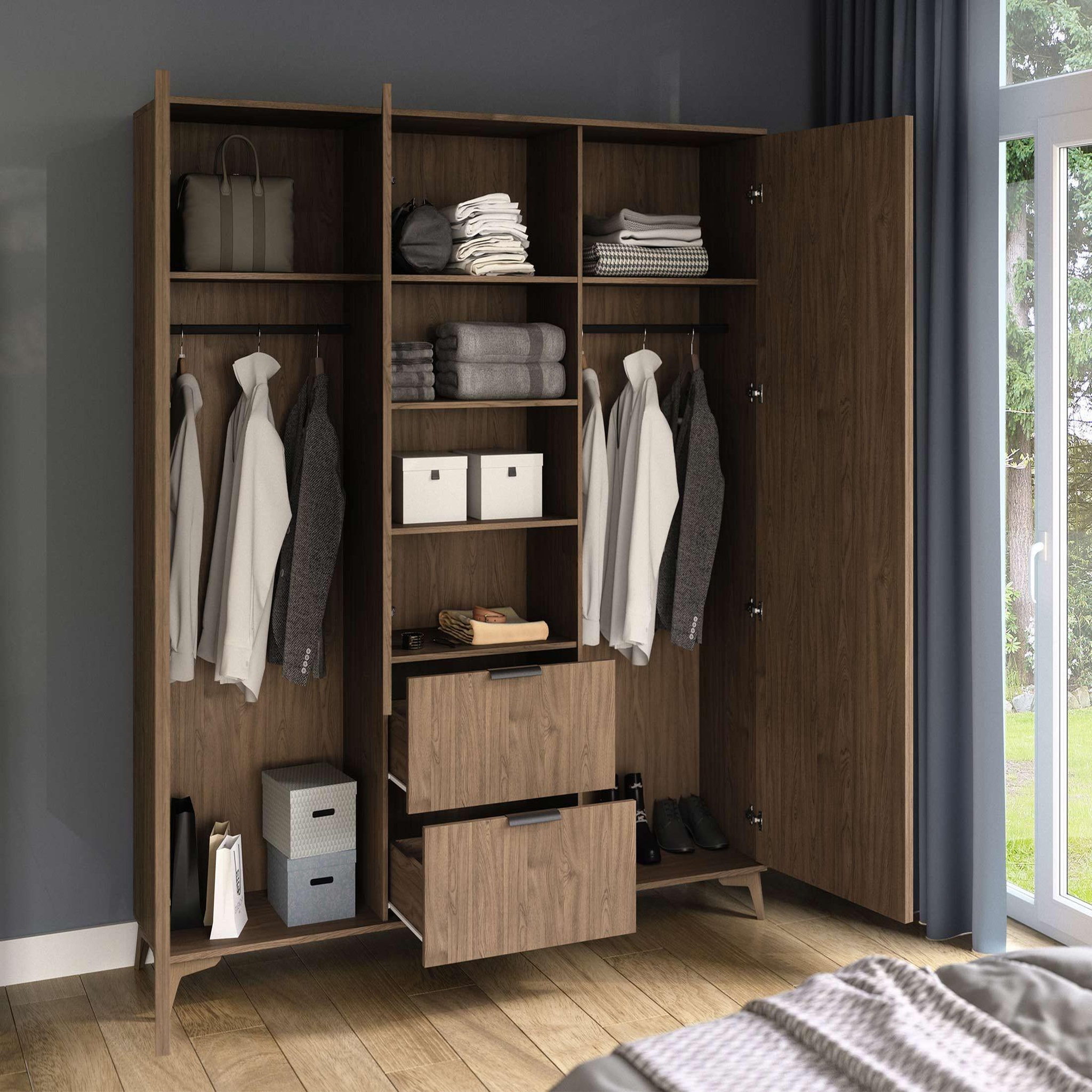 Voir la diapositive 2 : BEST MOBILIER Portmore - armoire - effet bois - 185x192 cm