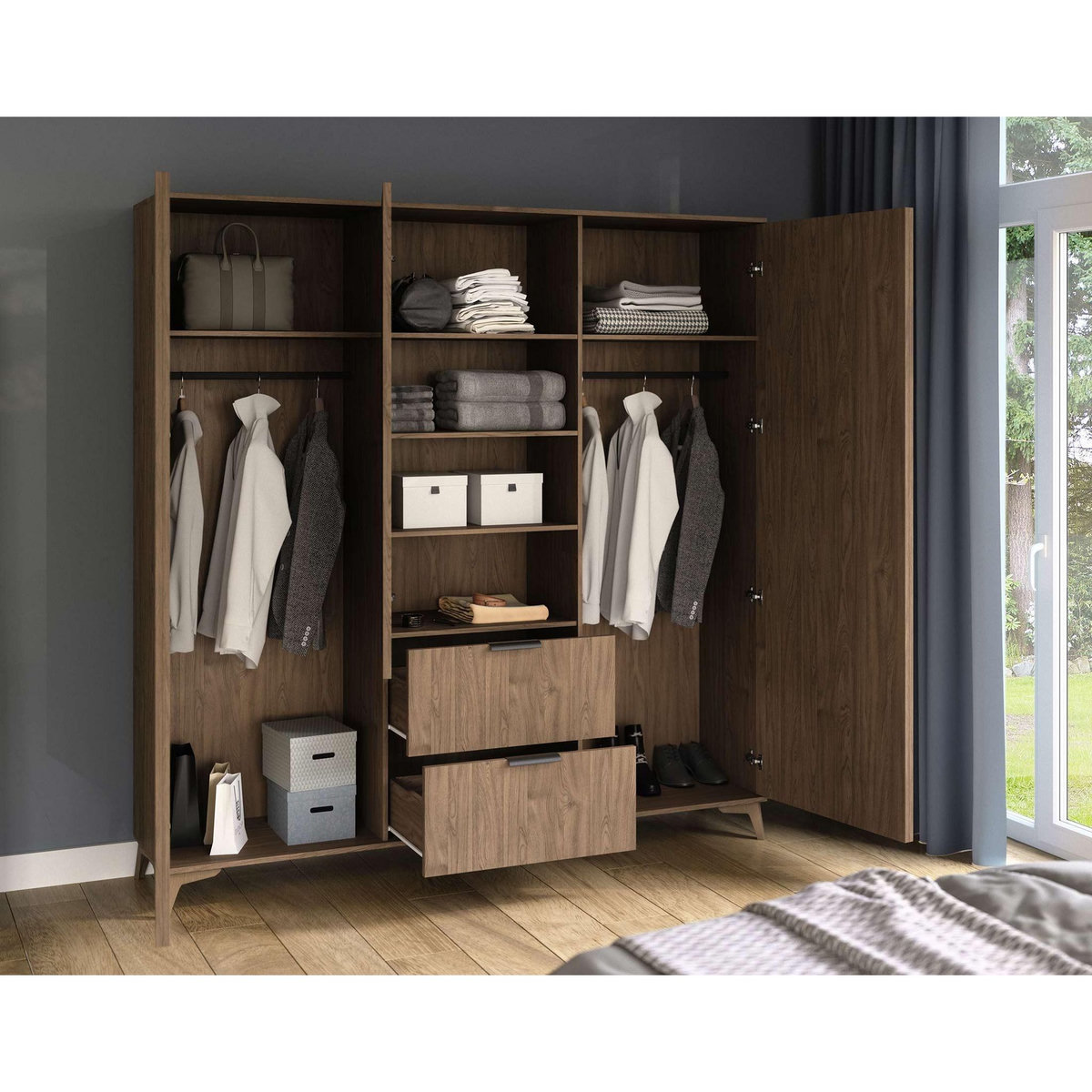 BEST MOBILIER Portmore - armoire - effet bois - 185x192 cm