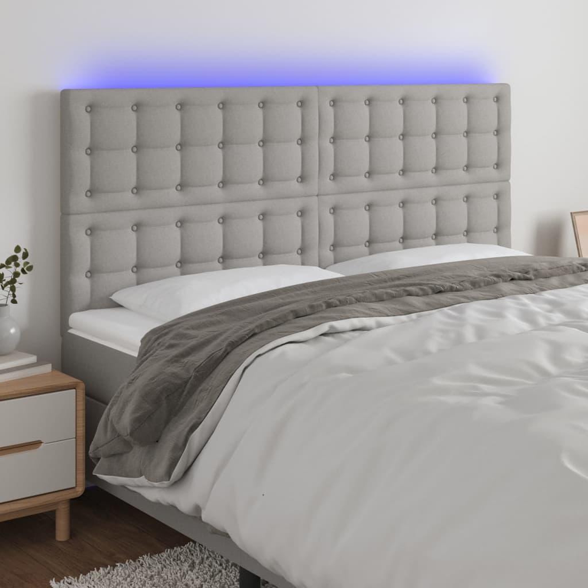 Voir la diapositive 1 : VIDAXL Tete de lit a LED Gris clair 160x5x118/128 cm Tissu