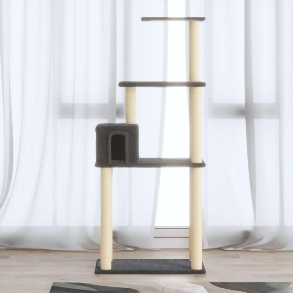 VIDAXL Arbre a chat avec griffoirs en sisal Gris fonce 147 cm