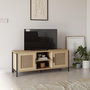 Voir la diapositive 2 : VS VENTA-STOCK Meuble tv Cruz 2 portes couleur chêne avec rotin naturel, 120 cm