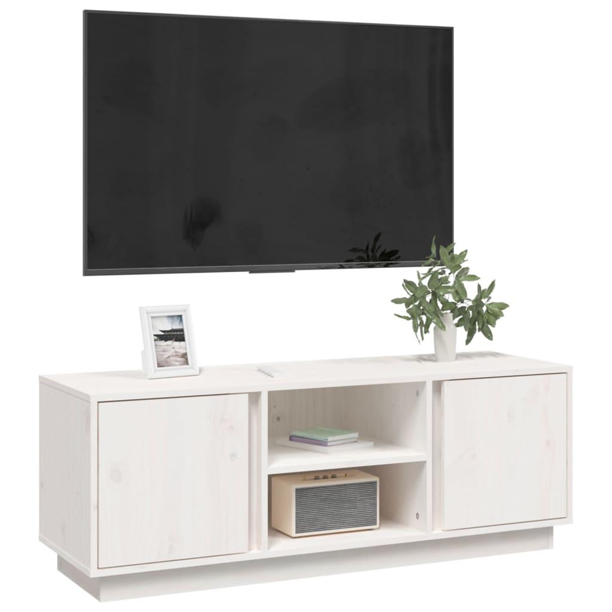 Voir la diapositive 4 : VIDAXL Meuble TV Blanc 110x35x40,5 cm Bois de pin massif