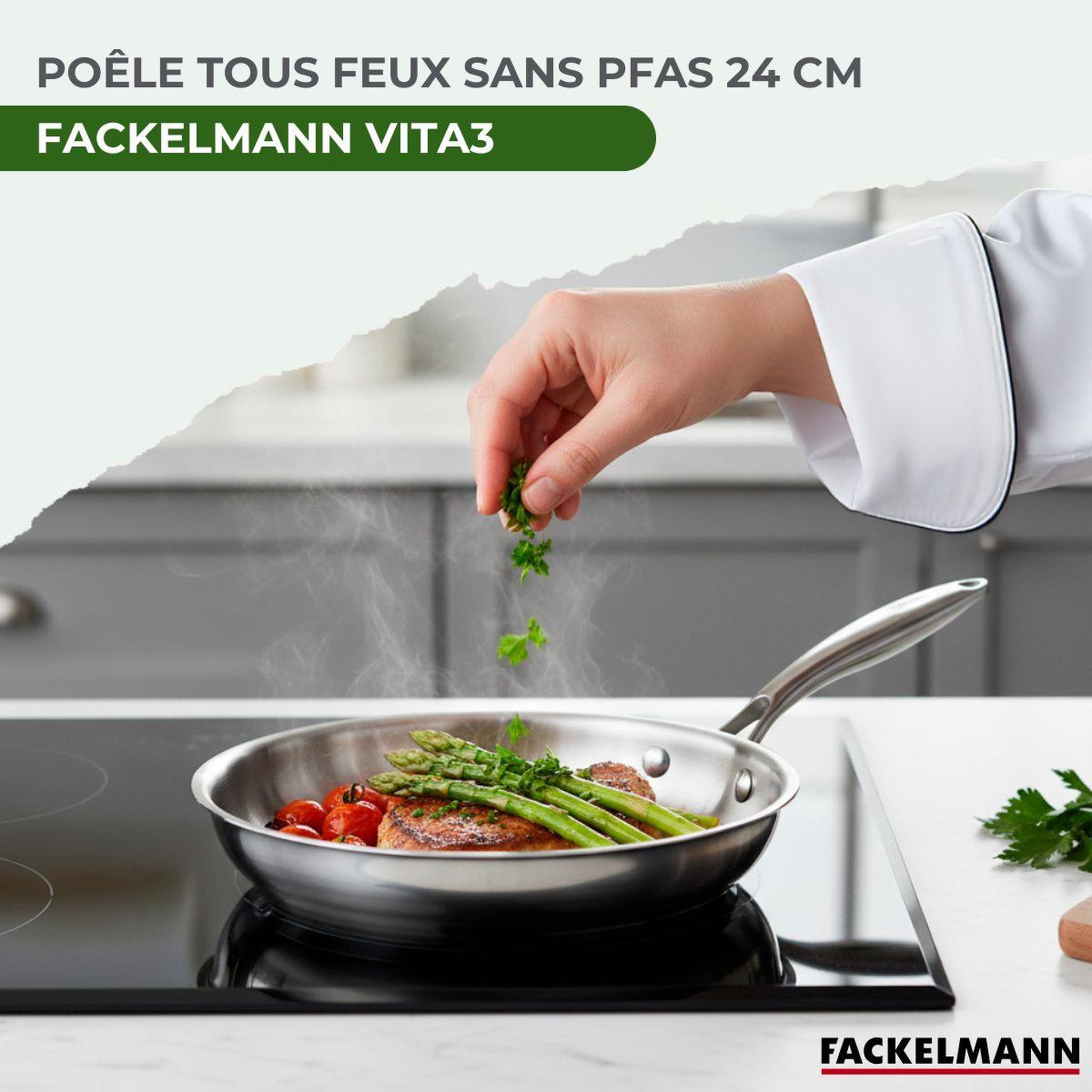 Voir la diapositive 2 : Fackelmann Poêle 24 cm en inox 18/10 triply fackelmann vita3