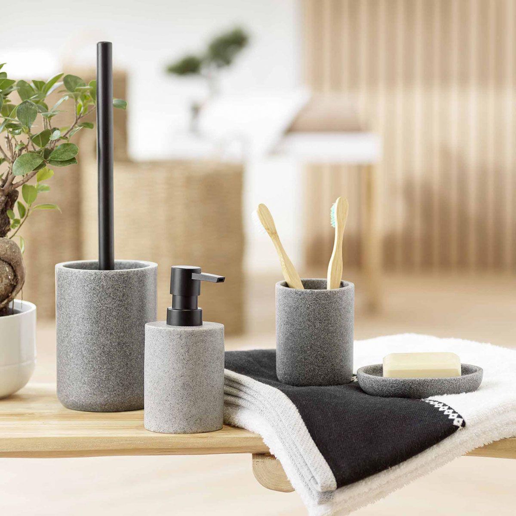 Voir la diapositive 3 : Douceur d'Intérieur Gobelet brosse à dents  granite  10cm gris