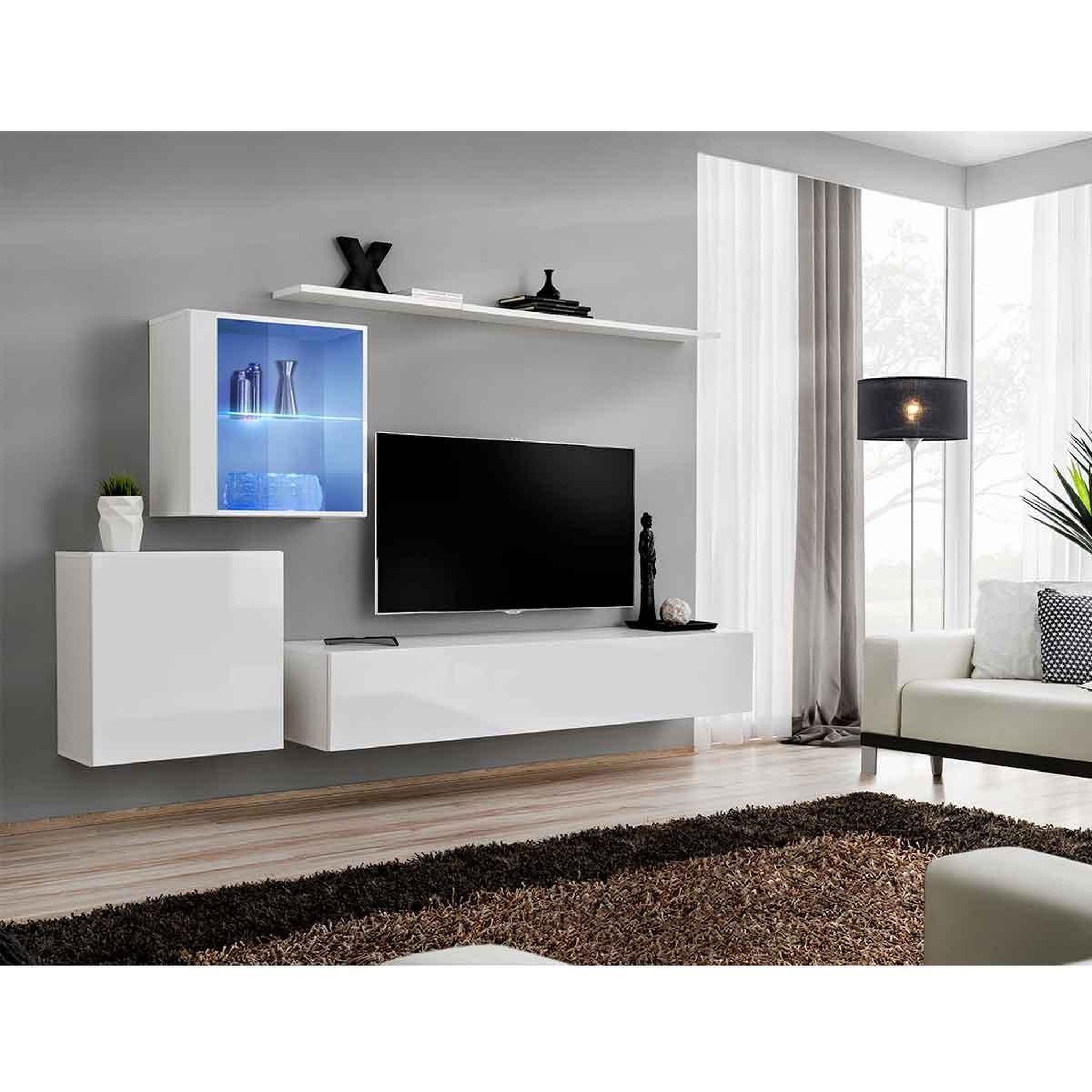 Voir la diapositive 3 : Paris Prix Meuble tv mural design  switch xv  260cm blanc