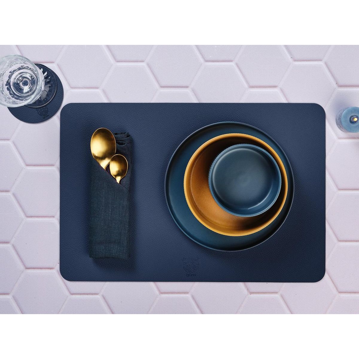 BJORN Serviette de table - 6 pièces - Lin et coton bleu nuit