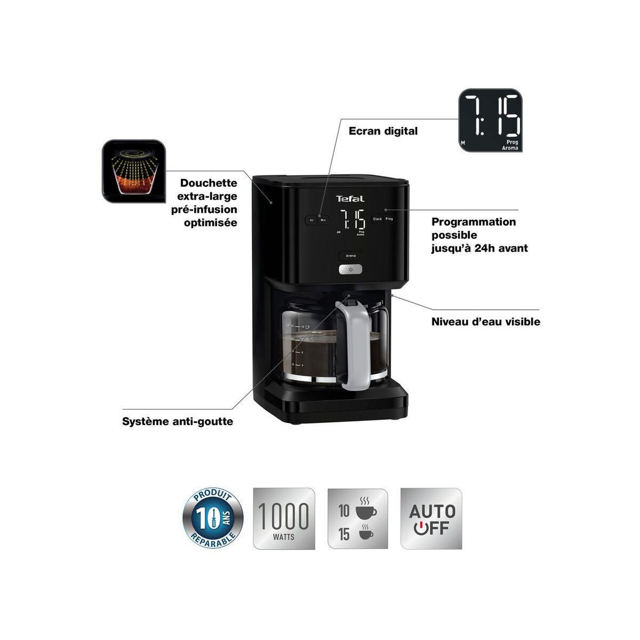 Voir la diapositive 3 : TEFAL Cafetière filtre CM600810 SMARTN LIGHT