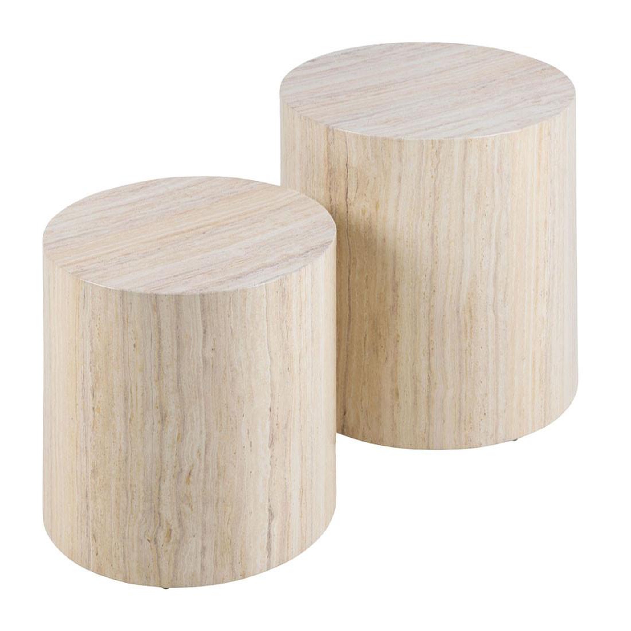 Voir la diapositive 3 : LISA DESIGN Pueblo - lot de 2 tables basses rondes - effet travertin - 58 et 50 cm