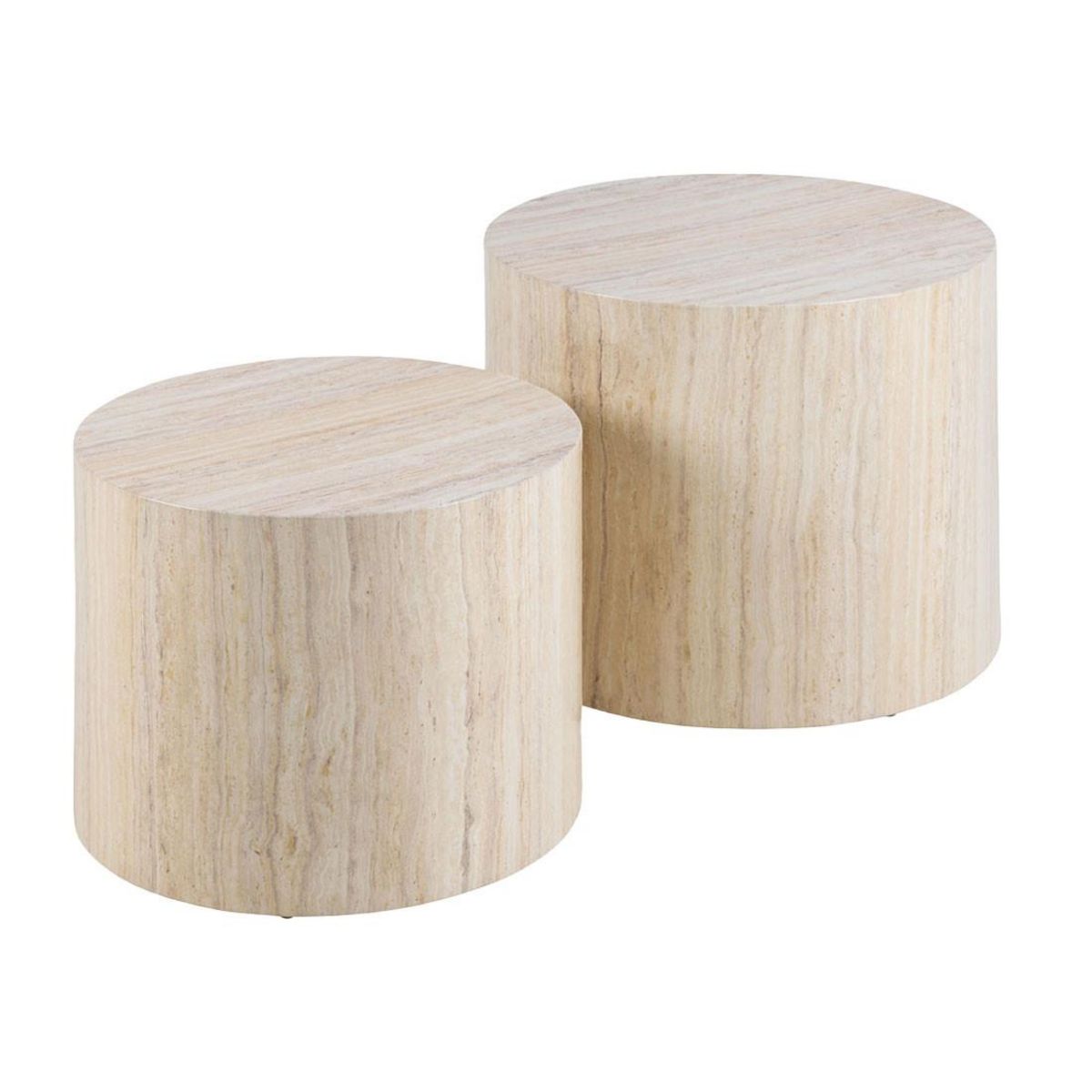 LISA DESIGN Pueblo - lot de 2 tables basses rondes - effet travertin - 58 et 50 cm
