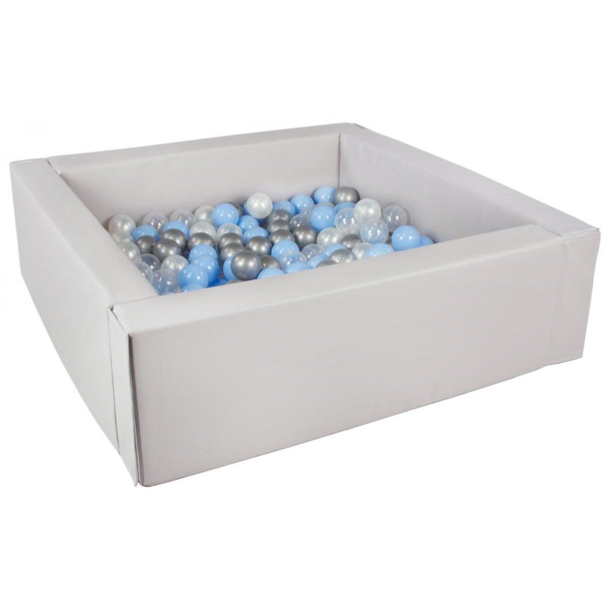 VELINDA Piscine à balles carrée avec 200 balles - gris/perle, transparent, bleu clair, argent