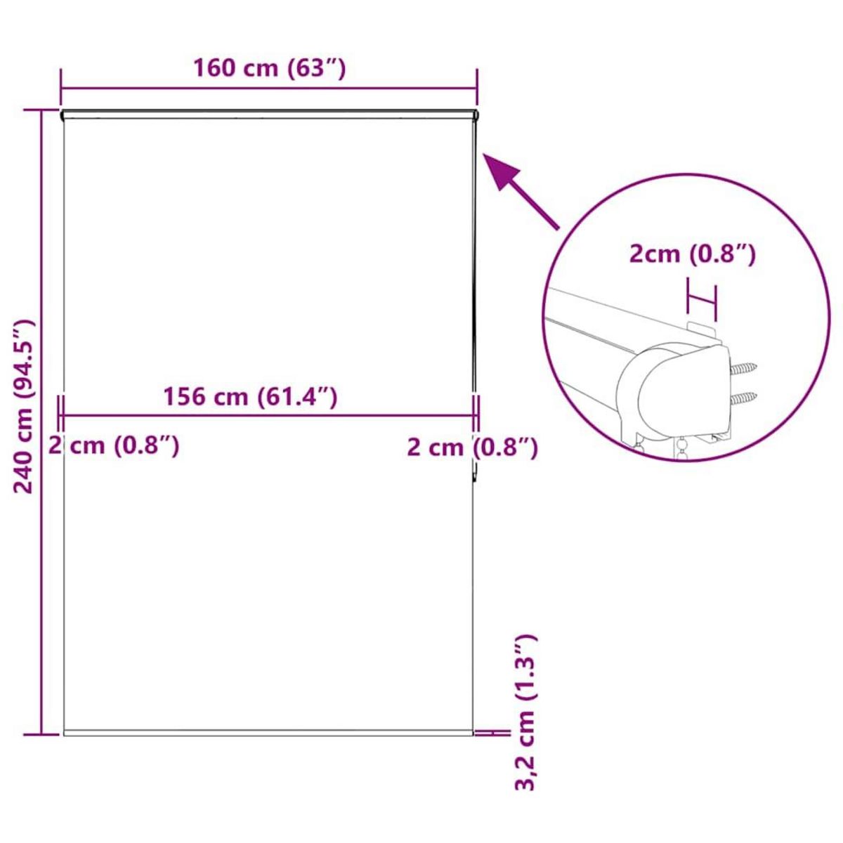 VIDAXL Store enrouleur de douche avec cassette largeur du tissu 156 cm